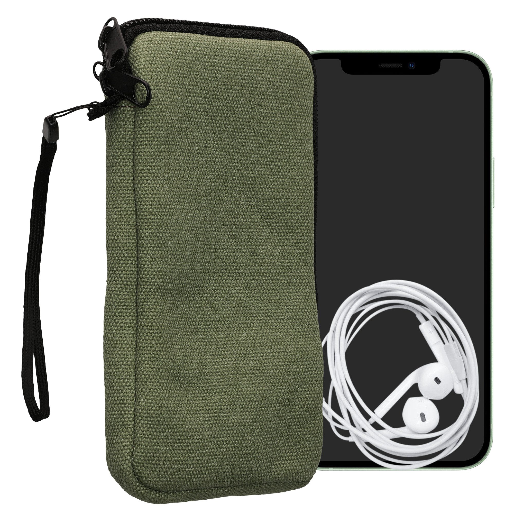 kwmobile Handytasche Handy Tasche für Smartphones XL - 6,7/6,8" Hülle (1-tlg), Canvas Handyhülle mit Mikrofaser Inlay in Olivgrün