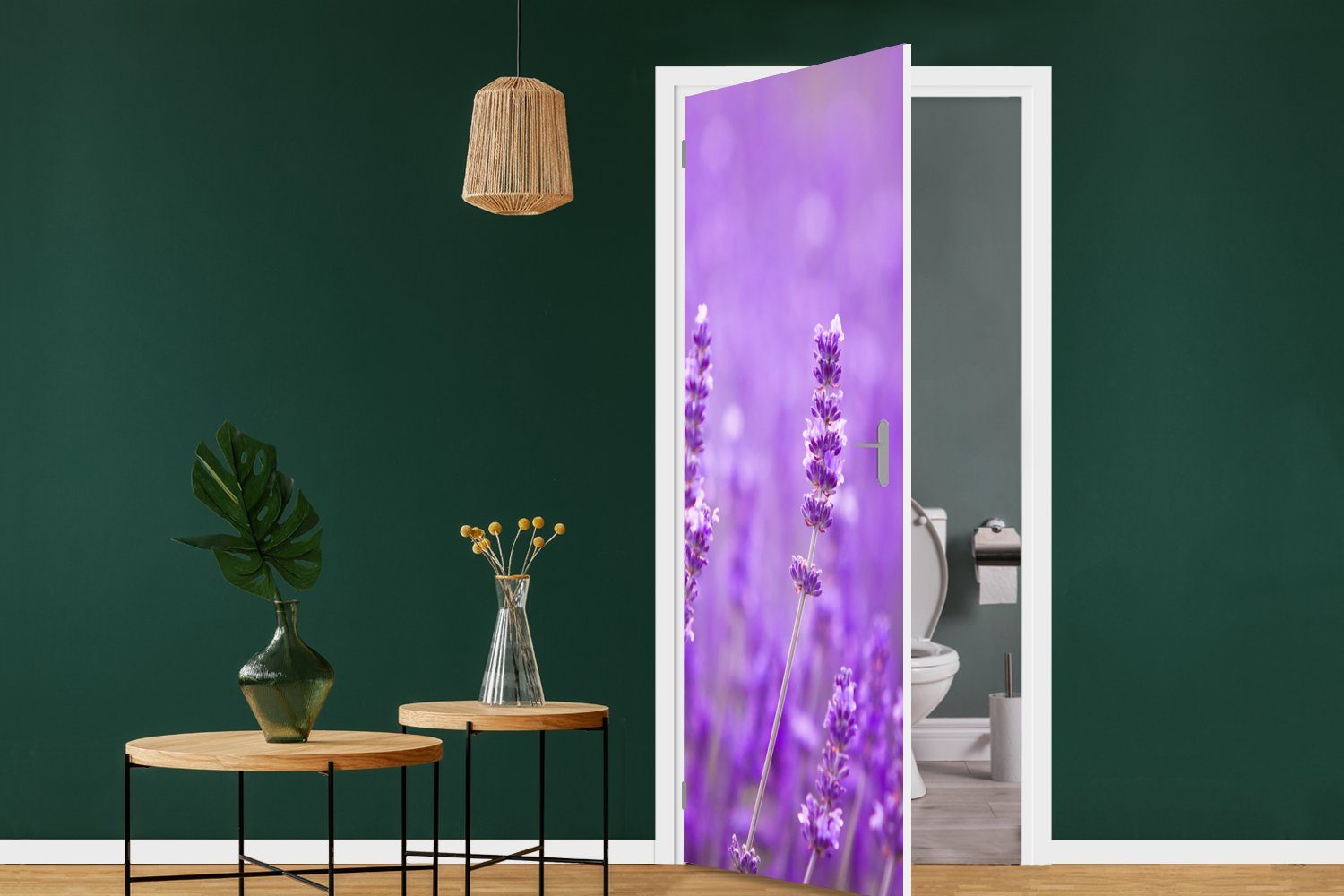 MuchoWow Türtapete 75x205 (1 bedruckt, Matt, - für cm - Lila, St), Tür, Lavendel Blumen - Türaufkleber, Fototapete Nahaufnahme