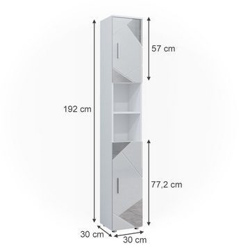 Vicco Hochschrank Hochschrank Badschrank IRMA 30x192cm Weiß Hochglanz