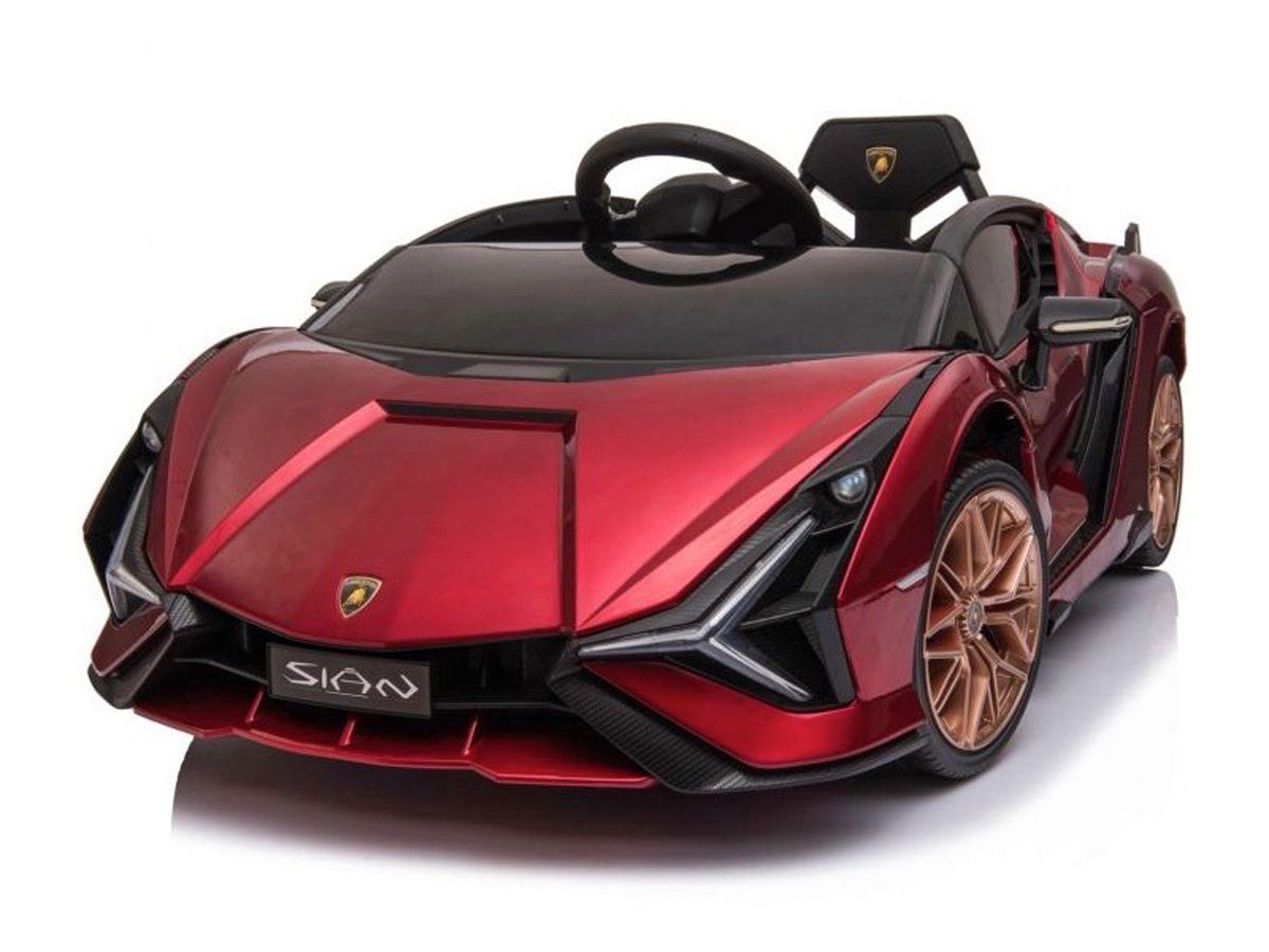 TPFLiving Elektro-Kinderauto Lamborghini Sian mit Fernbedienung - 2 x 12 Volt - 7Ah-Akku, Belastbarkeit 30 kg, Kinderfahrzeug mit Soft-Start und Bremsautomatik - Farbe: rot