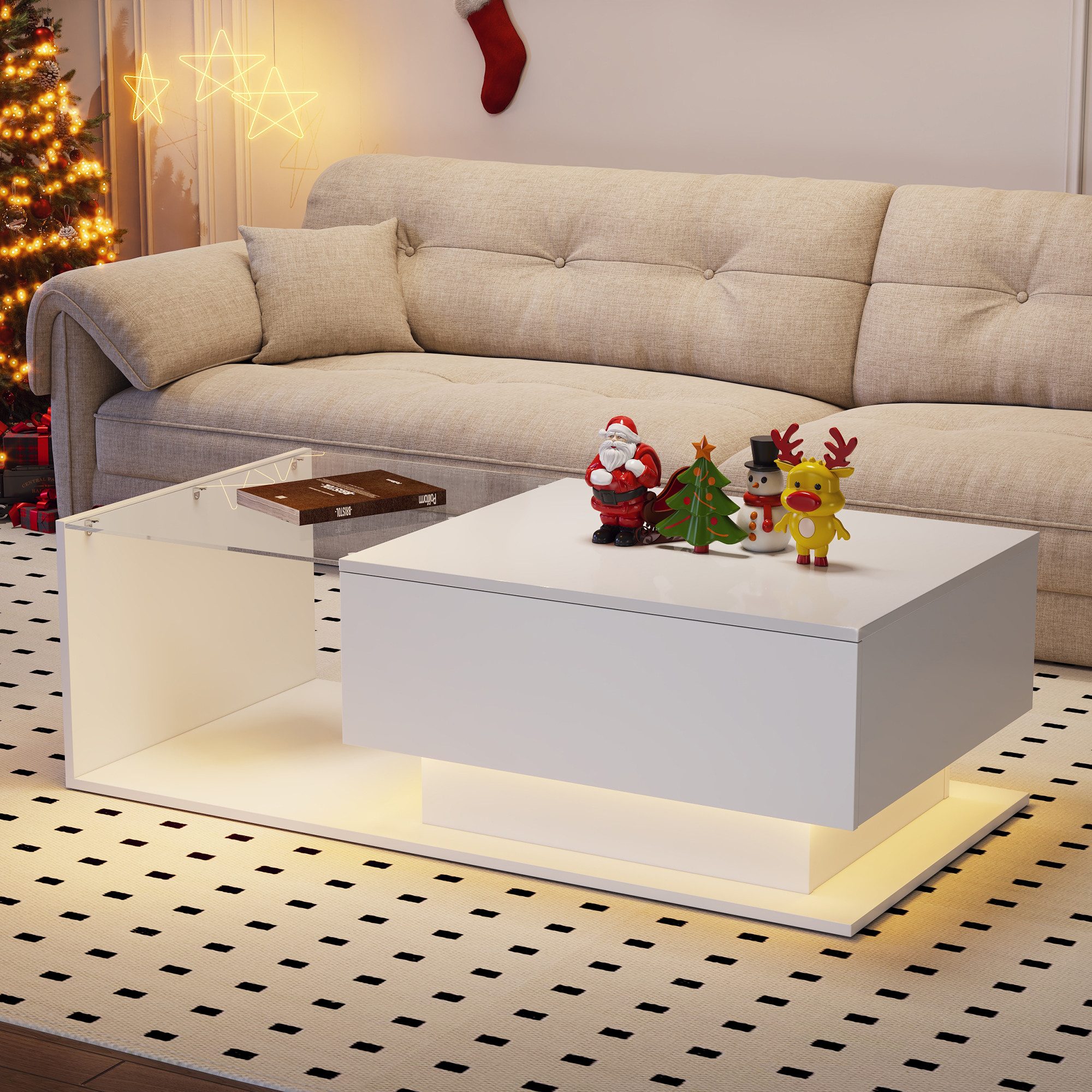 STILVORA Couchtisch Sofatisch mit Glastischplatte,Wohnzimmertisch mit LED&L günstig online kaufen