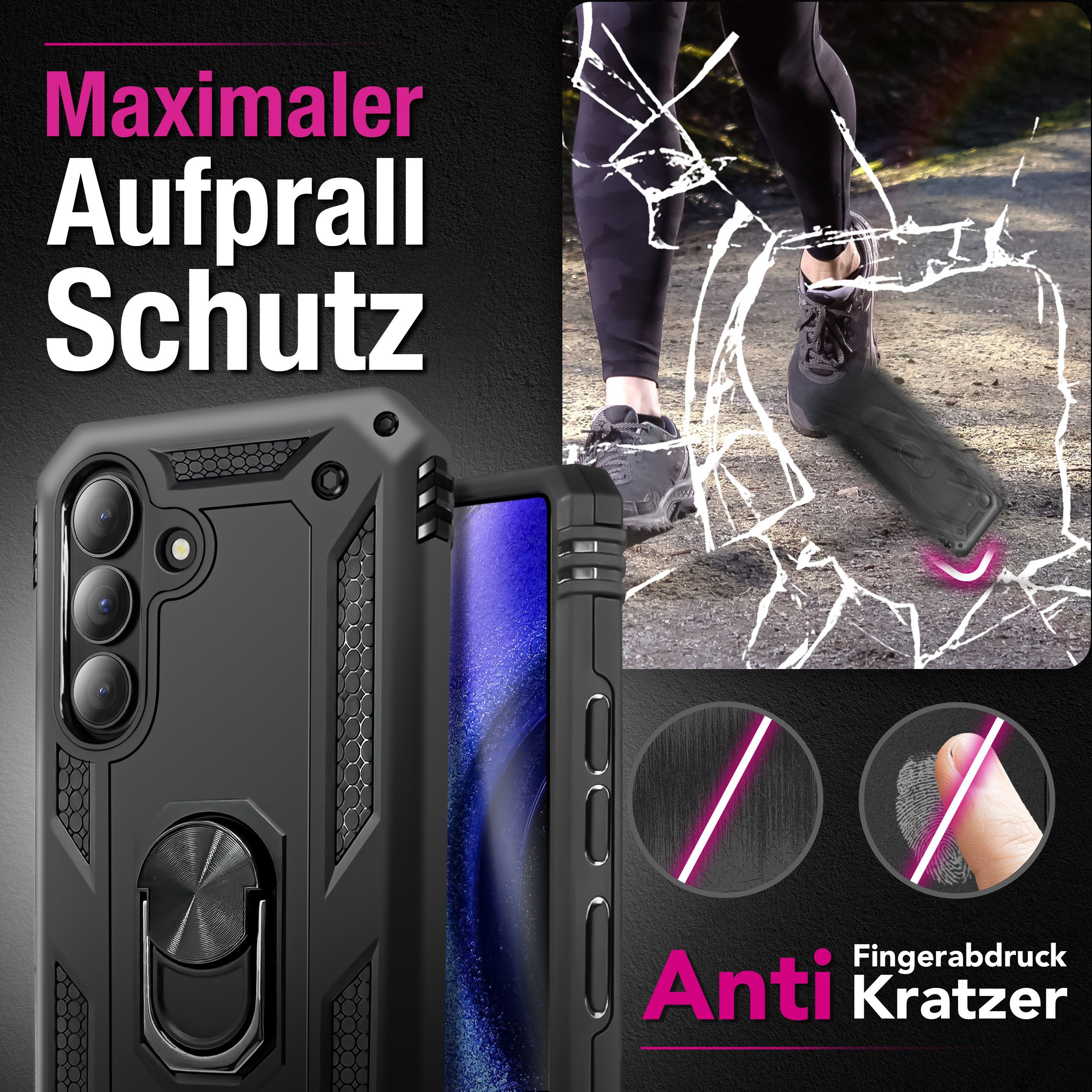 Nalia Smartphone-Hülle Samsung Galaxy S26 16 cm (6,3 Zoll), RINGDEFEND Case - Militär-Schutz, 360° Ring-Halter & Standfunktion