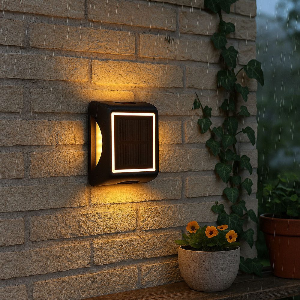 GLOBO LIGHTING LED Solarleuchte, LED-Leuchtmittel fest verbaut, Warmweiß, Solarleuchte Außenlampe Boden Wand LED Erdspieß dimmbar eckig schwarz