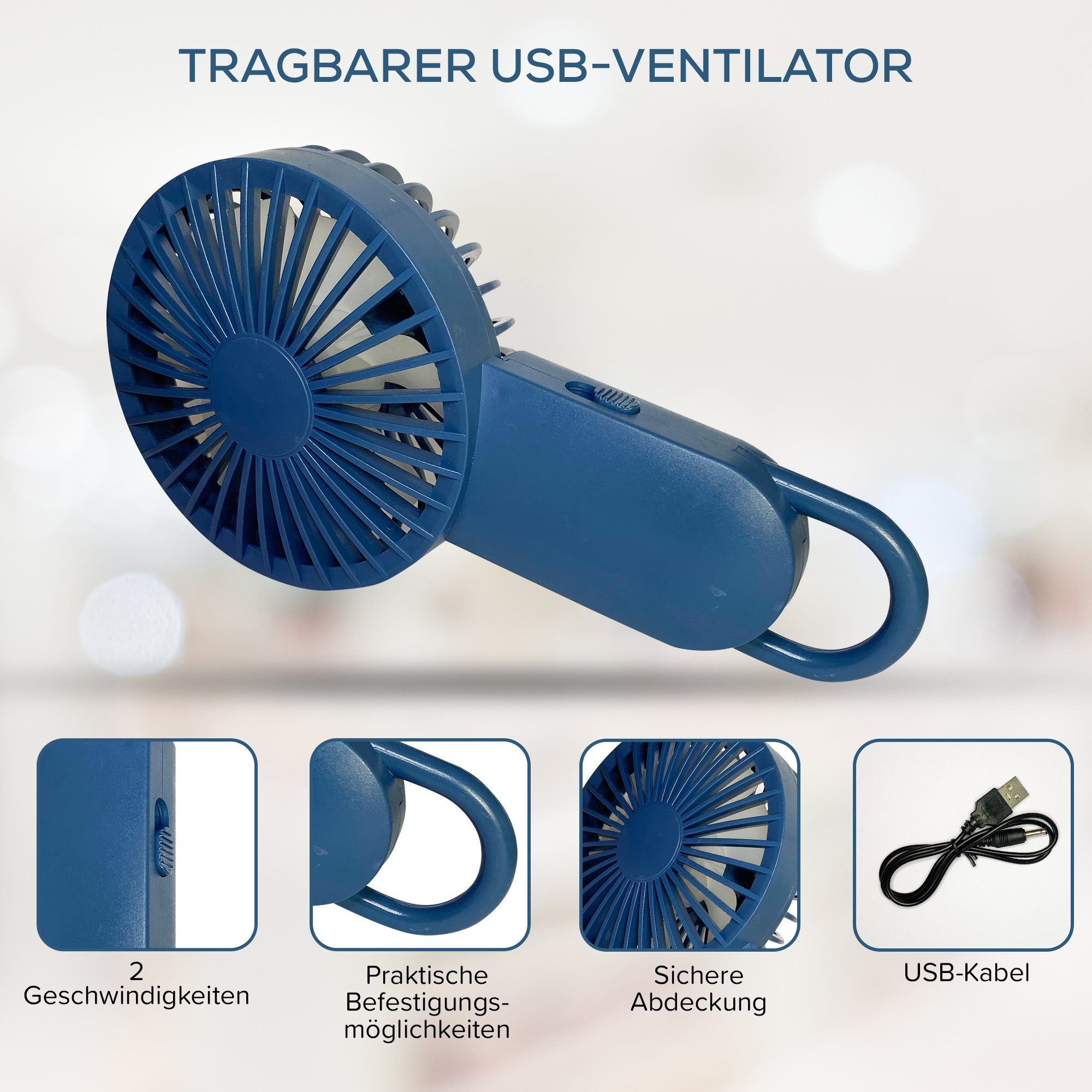 MAQETARA Products Mini USB-Ventilator Hand möglich mit Ladens Ventilator wärend Standfuss, Blau Lüfter, aufladbar tragbarer USB Stufen, auch Akku des betrieb 2