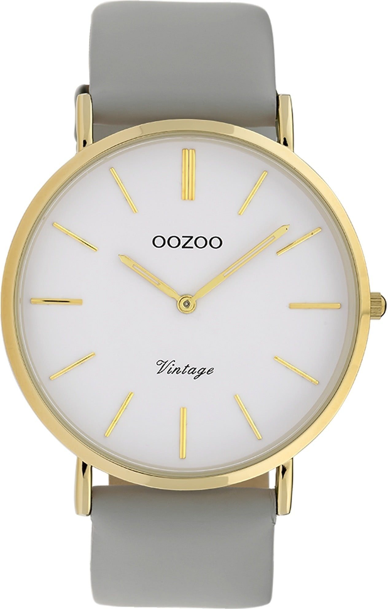 OOZOO Quarzuhr Oozoo Damen Armbanduhr Ultra Slim Leder, Damenuhr rund, groß  (ca. 40mm) Lederarmband, Fashion-Style, goldene Zeiger