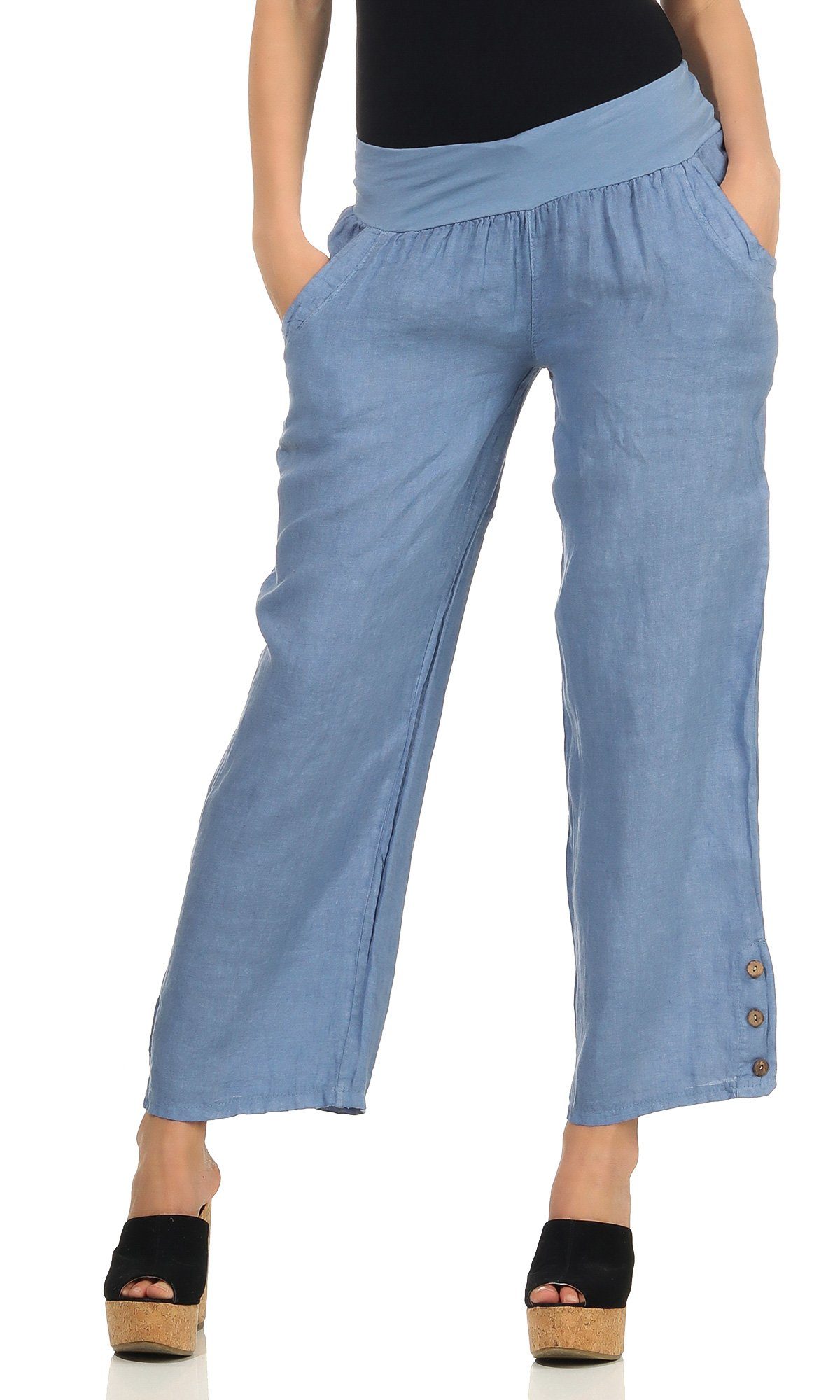 Mississhop Freizeithose 100 Leinen Hose Leinenhose Jeansblau 7/8 % Lange M.319 Leinenhose