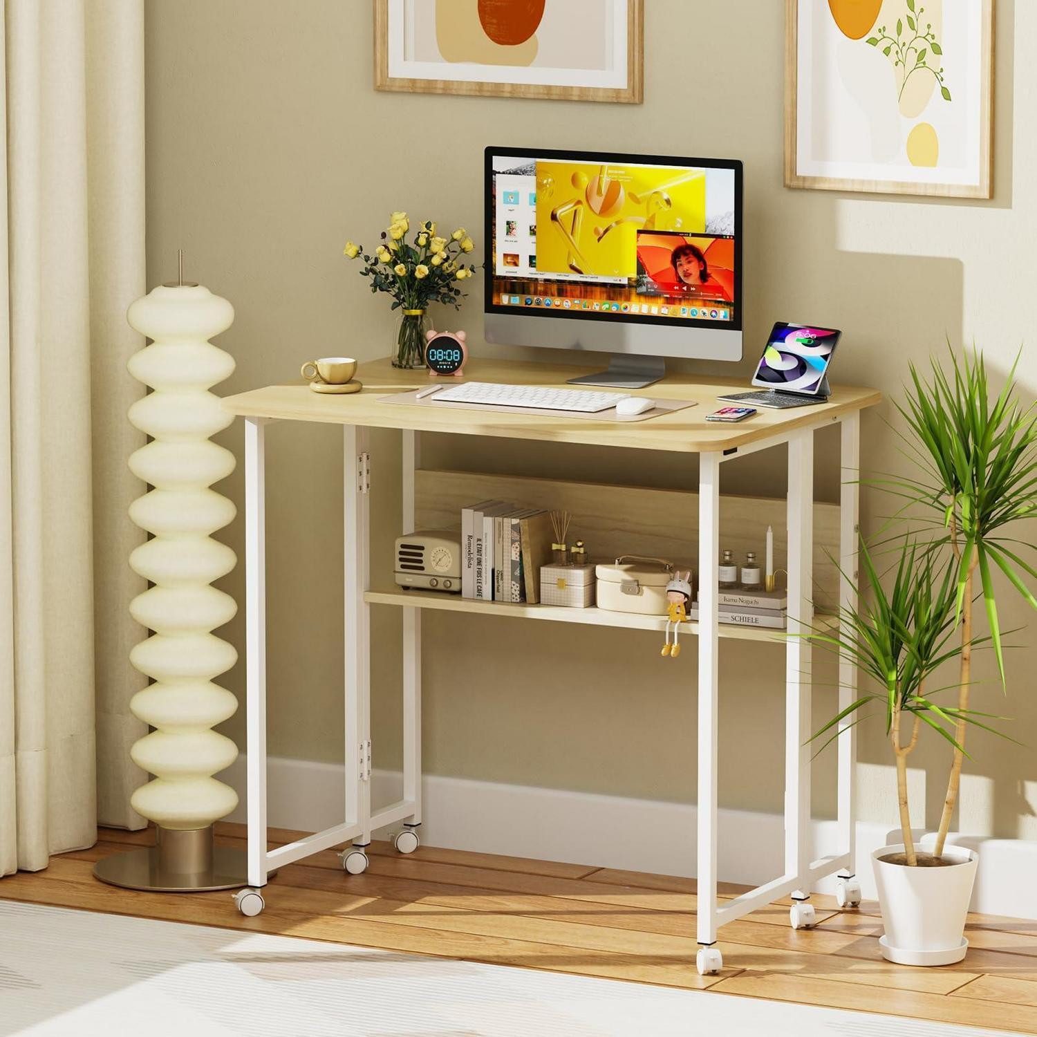 LuxusKollektion Stehtisch Computertisch höhenverstellbar Ahorn/Weiß 80x58cm (1-St)
