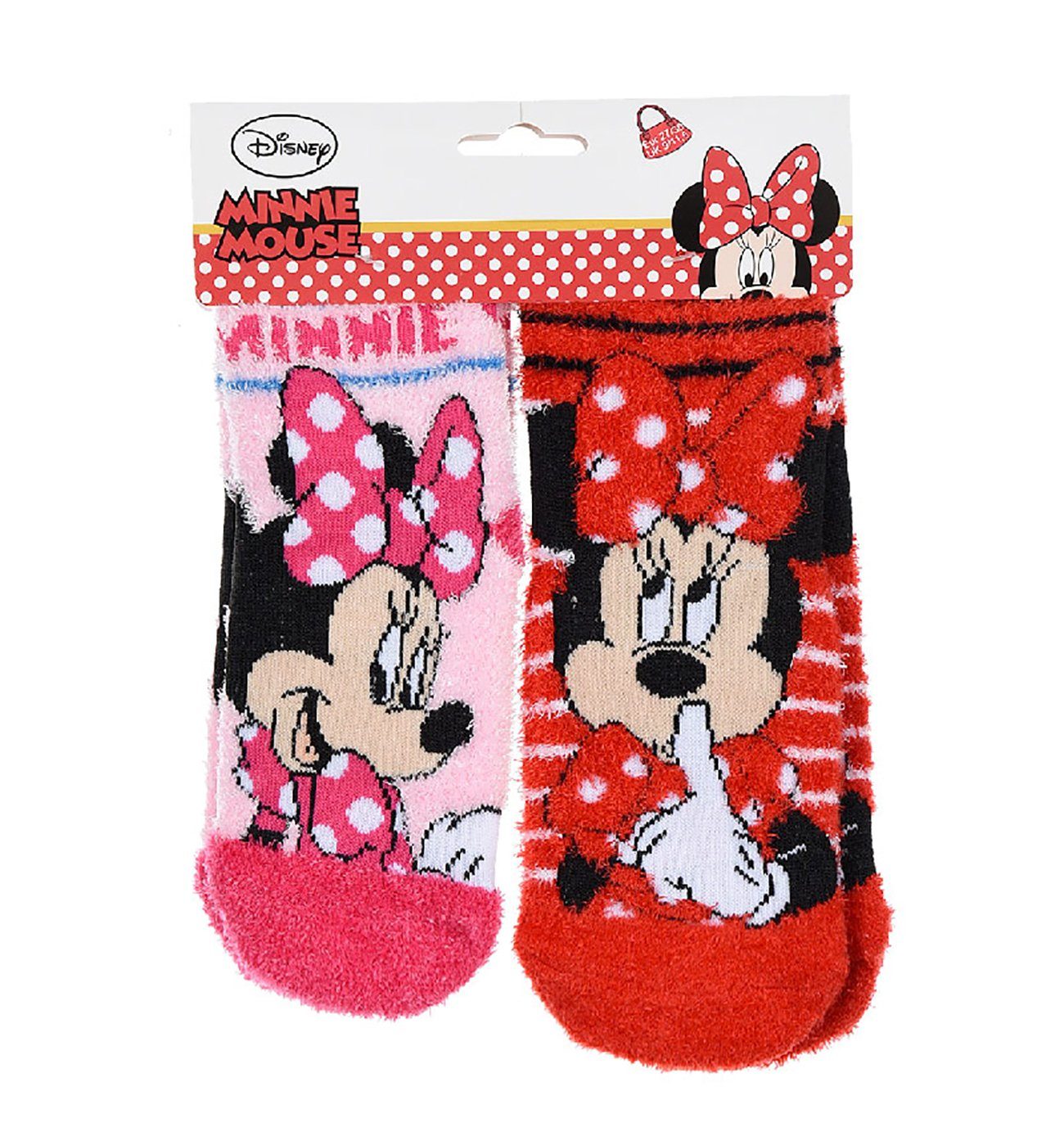 Socken rot-pink Kinder Antirutsch-Socken, Mouse 2er Pack, Disney Minnie