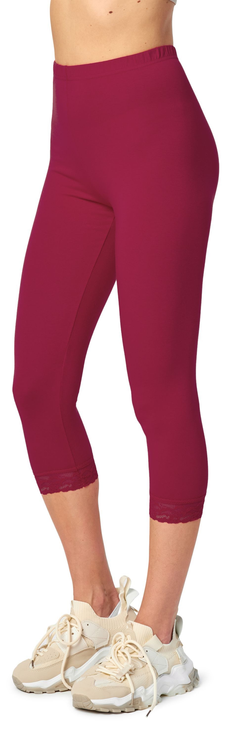 Merry Style Leggings Damen 3/4 Capri Hose MS10-224 (1-tlg) aus Baumwolle mit Spitze