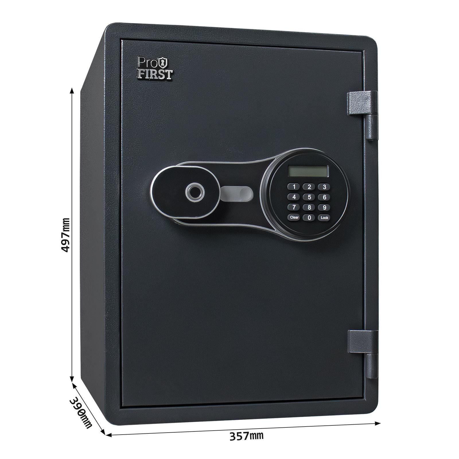 Profirst Feuerschutztresor FireGuard 40 Elektronikschloss mit Fingerprint (Notöffnung möglich, Kunststofflade, inkl. Befestigungsmaterial, 497x357x390 mm), 60 Minuten Feuerschutz für Dokumente nach UL Test