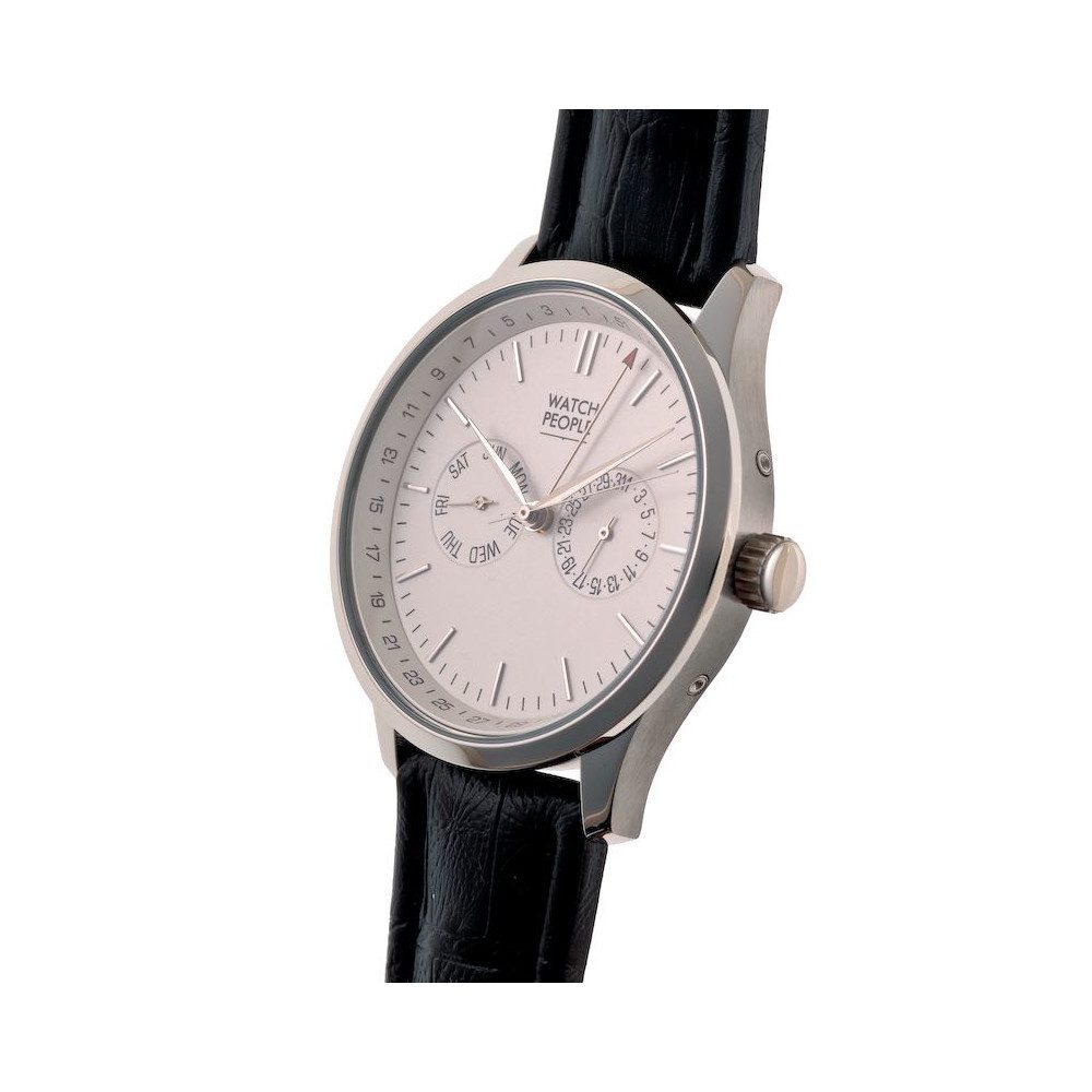 Watchpeople Quarzuhr Herren Multifunktionsuhr Tyro Edelstahl Schwarz Silber WP-9000555, Wochentag, Tag, Kalenderwoche