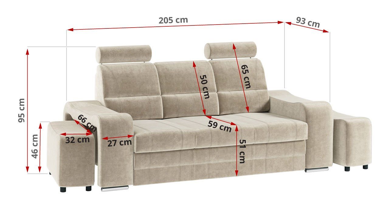 mit Sofa WESA, Bettkasten MÖBEL Beige Monolith und MKS Sofa Schlaffunktion