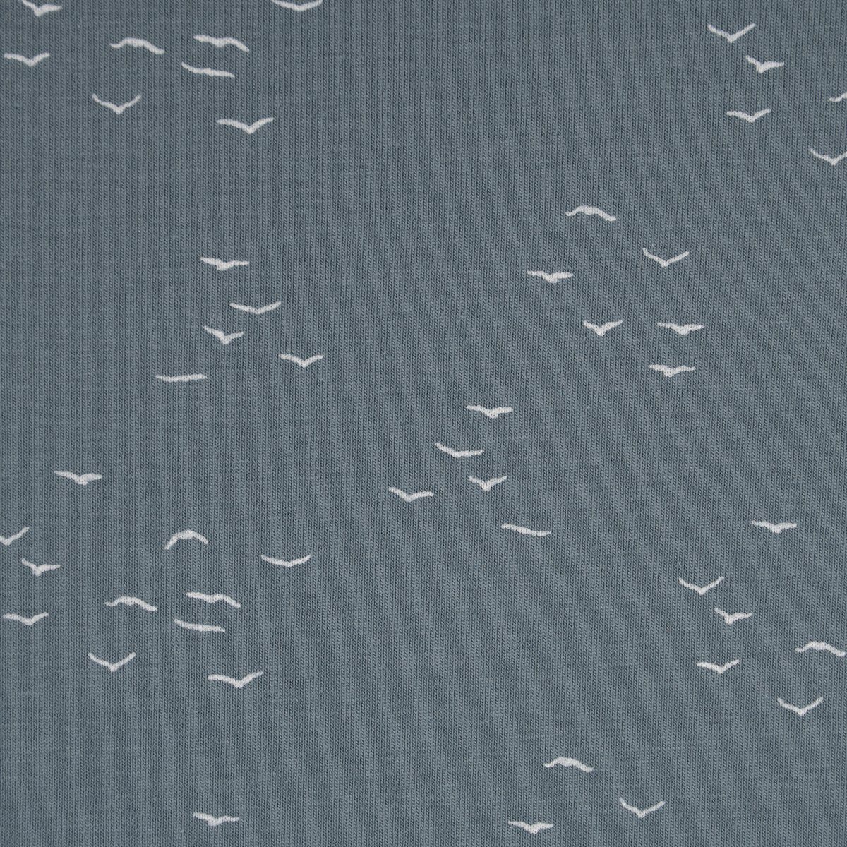 SCHÖNER LEBEN. Stoff Baumwolljersey Meterware Jersey Vögel grafisch rauchblau weiß 150cm, allergikergeeignet