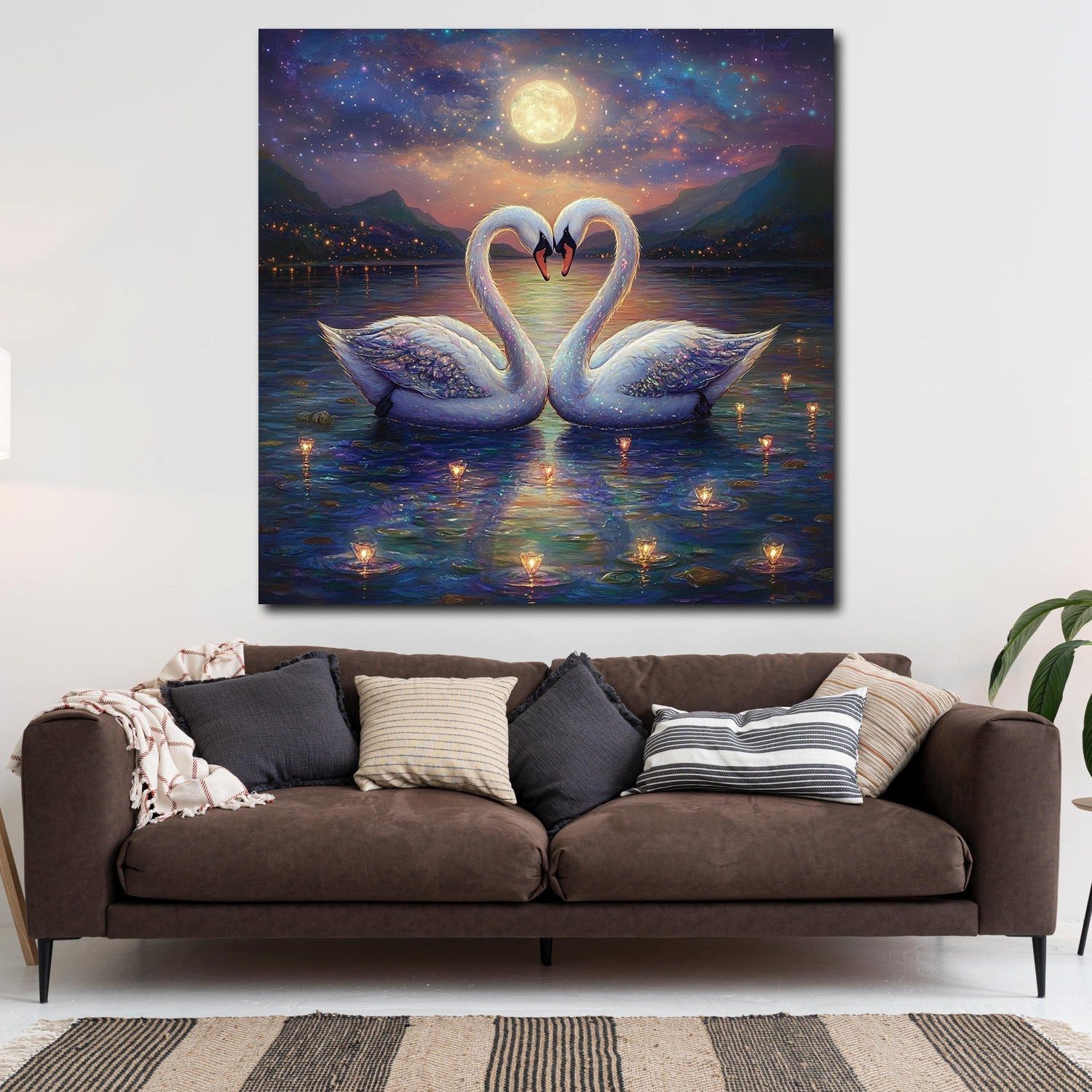 Artedinoi Leinwandbild Romantische Schwäne Liebe Wasser Leinwandbild Wandbild Kunstdruck XL D, Romantische Schwäne im Wasser