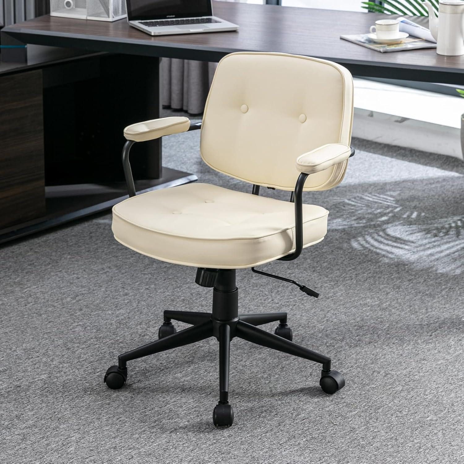 LuxusKollektion Bürostuhl Ergonomischer Bürostuhl PU Leder Drehstuhl Verstellbar Modern Braun