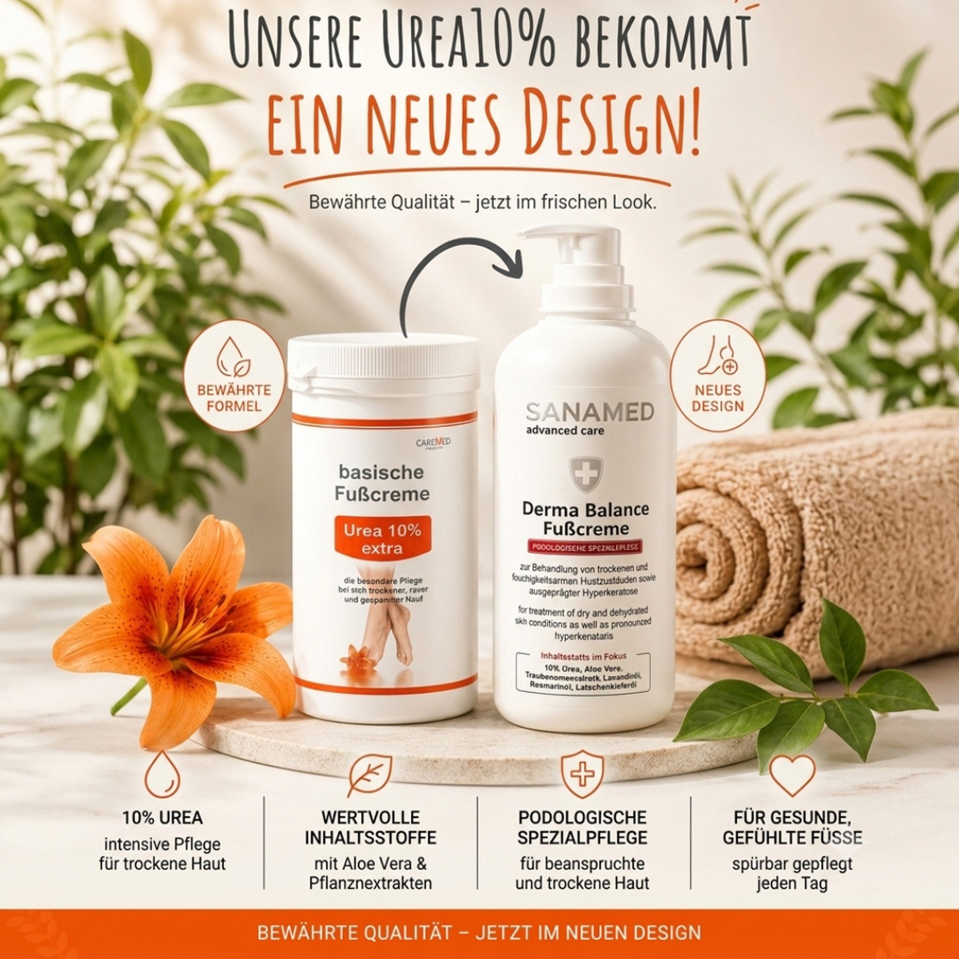 CareMed Products GmbH Fußpflegecreme Sanamed Derma Balance Fußcreme Urea 10% 500ml