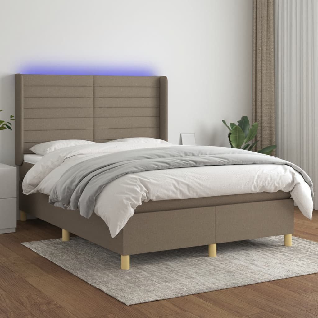 vidaXL Boxspringbett Boxspringbett mit Matratze LED Taupe 140x200 cm Stoff günstig online kaufen