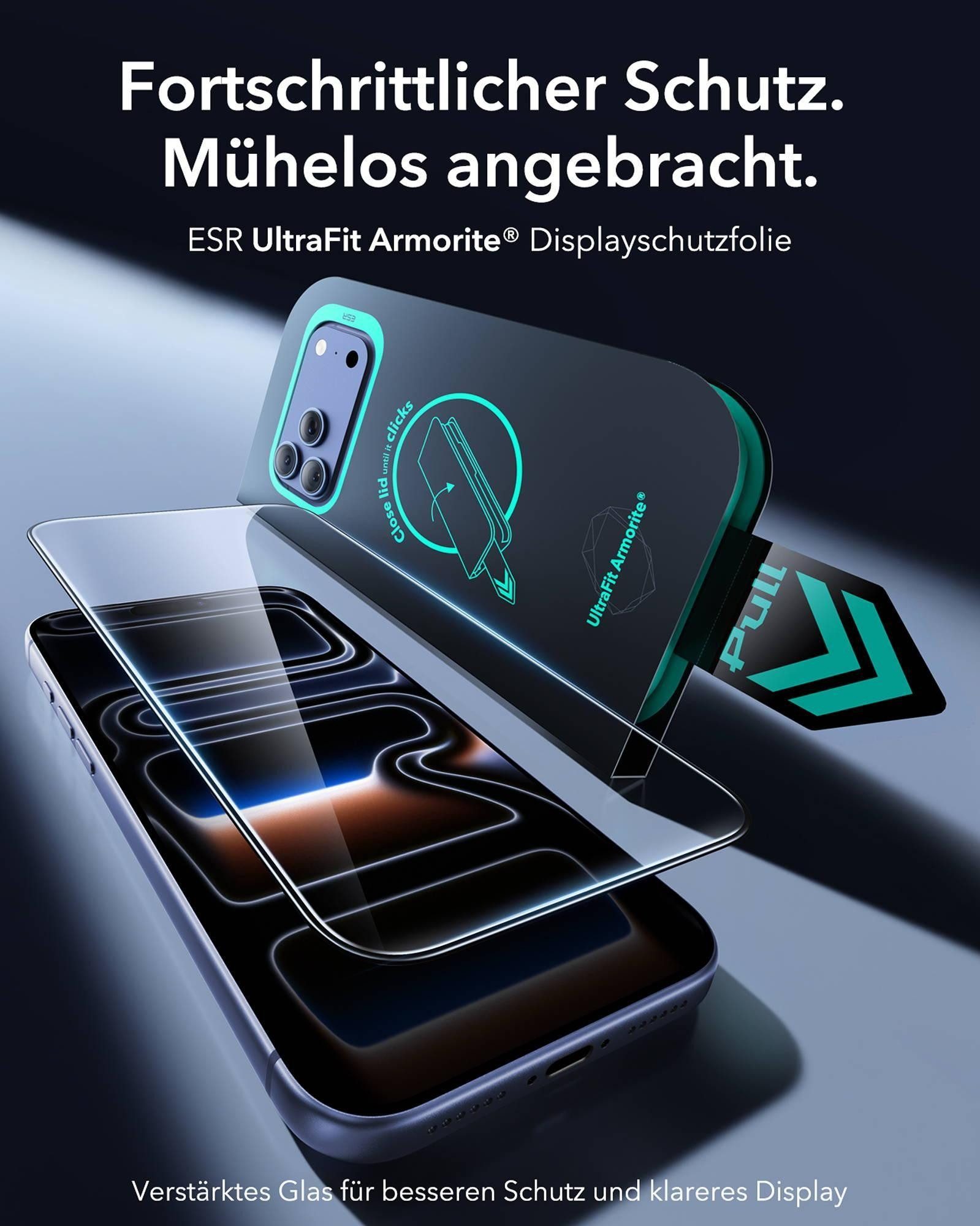 ESR Displayschutzglas Armorite Displayschutz für das iPhone 18 Pro Max für Apple iPhone 18 Pro Max/17 Pro Max, 9H-Härte, 7-fache Stoßdämpfung, UltraFit Aufbring – Bild 2 von 5