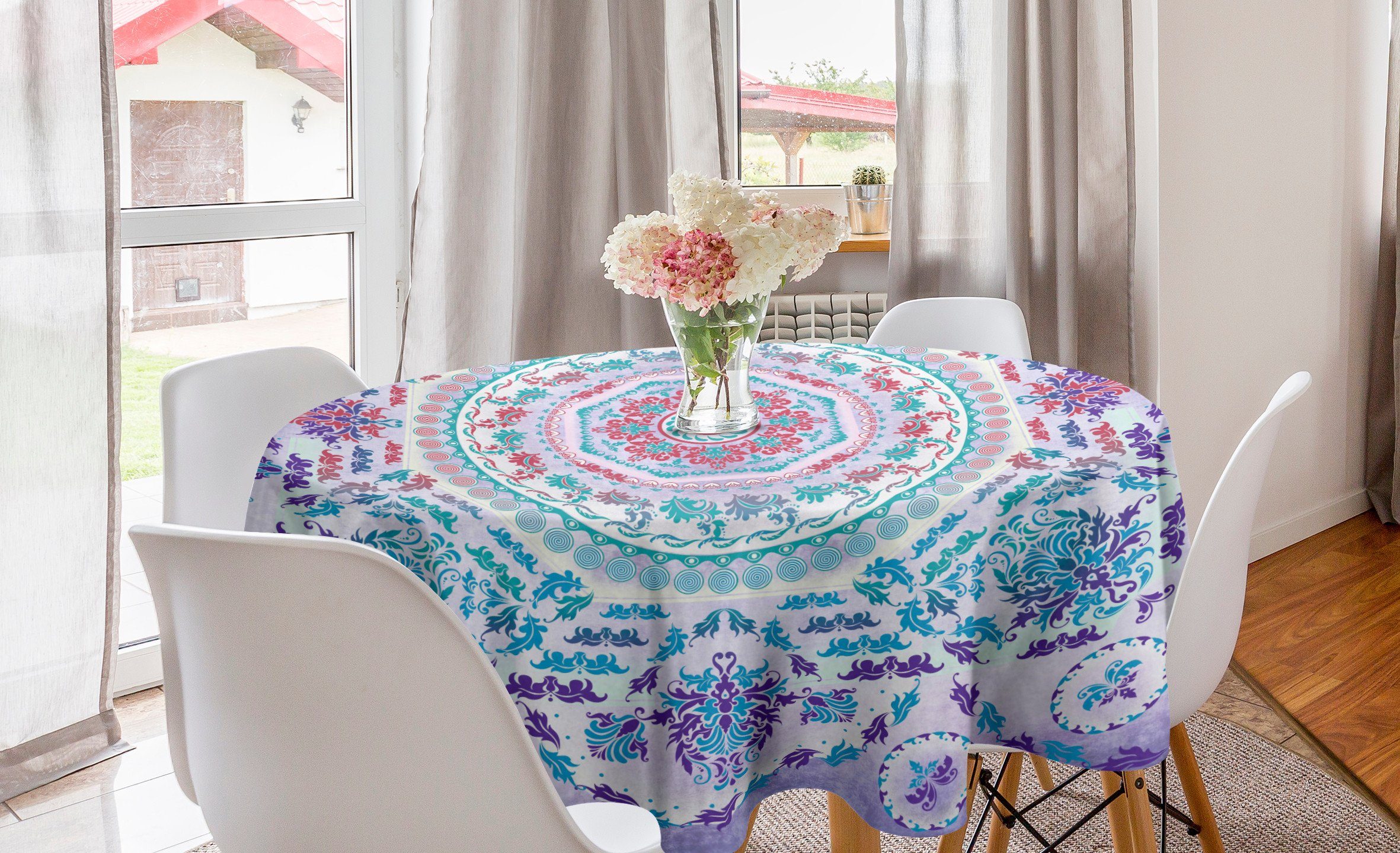 Abdeckung Küche Dekoration, Kreis Esszimmer für Tischdecke Abakuhaus Tischdecke Floral Mandala Münzdesign