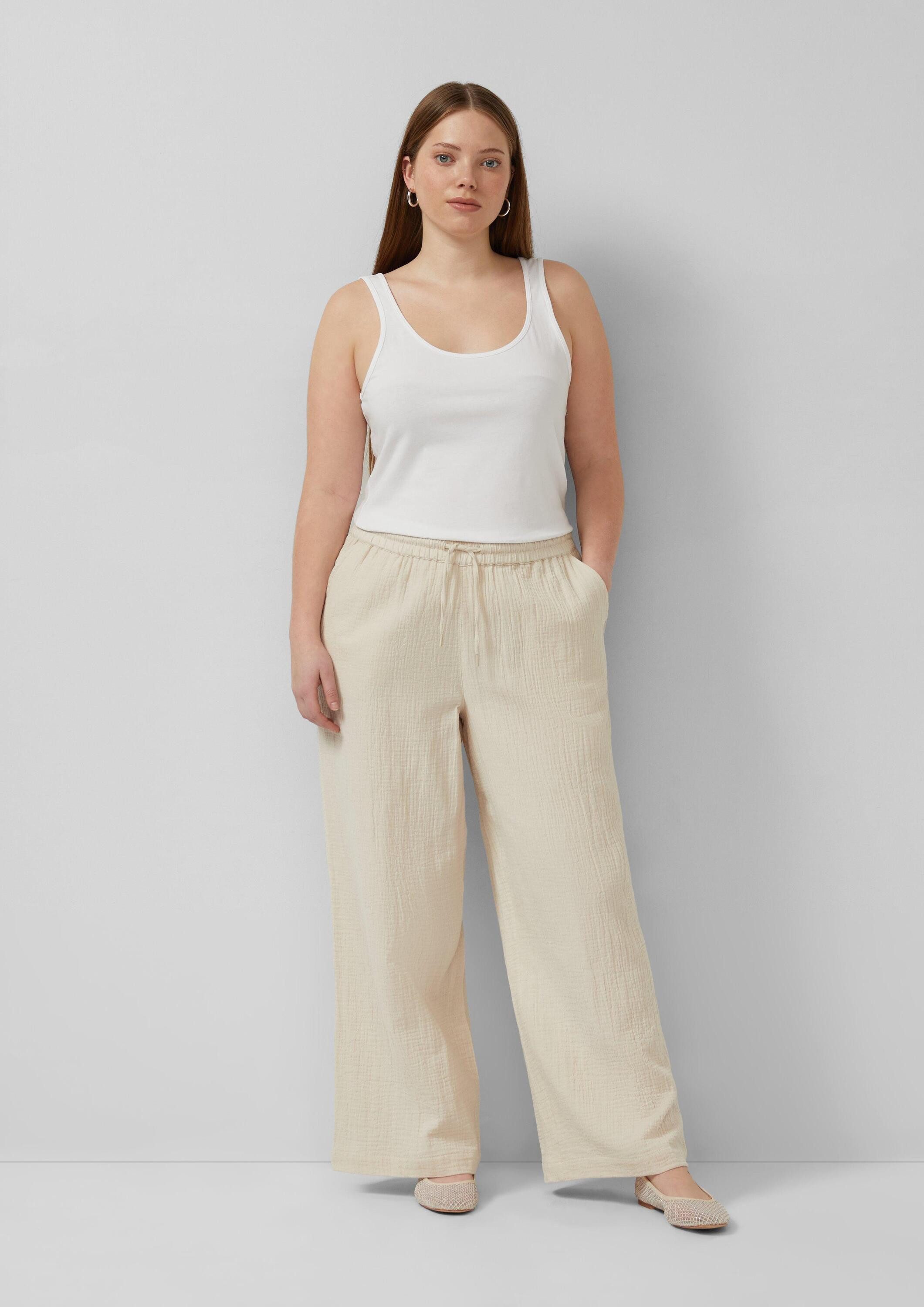 QS Chinos Hose Musslin Hose mit Gummizug und weitem Bein