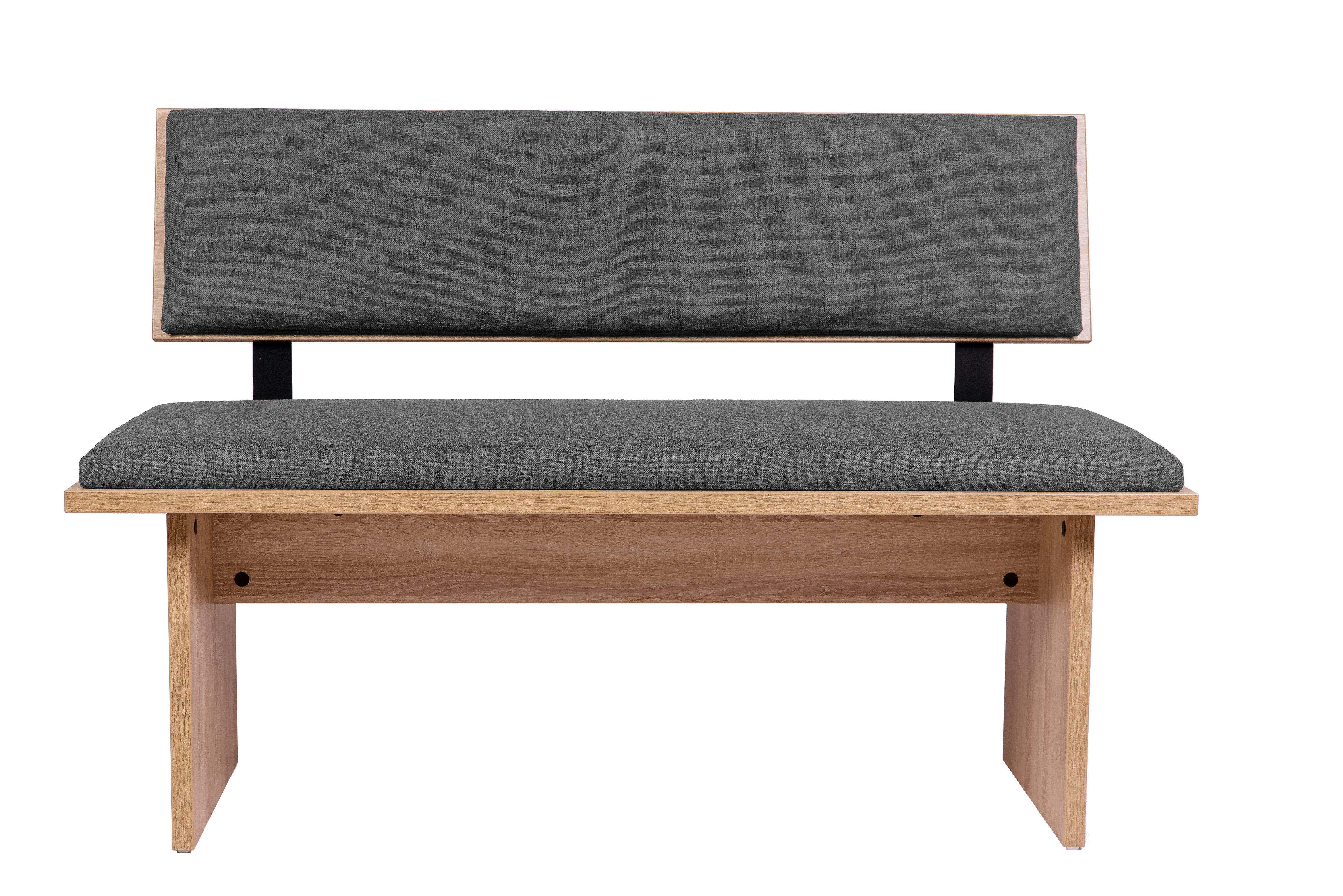 kundler home Sitzbank Bank mit Polster + Lehne 'Die Stilvolle' L: 125 cm, Eiche Premiumdekor