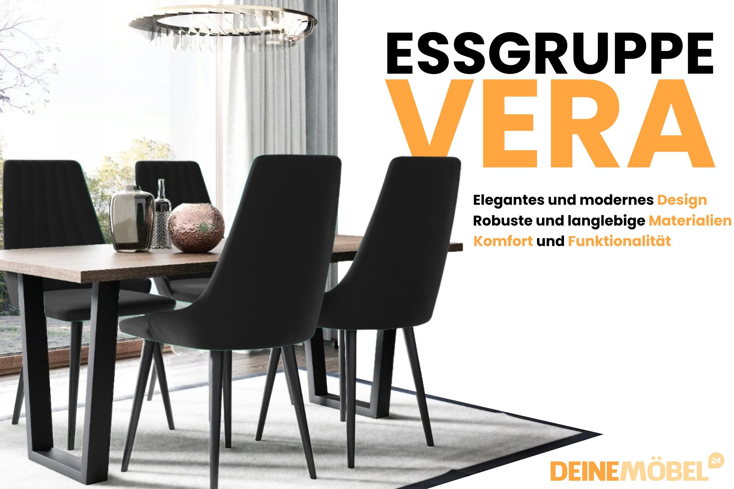 Deine Möbel 24 Esszimmer-Set VERA Essgruppe Esstisch mit 4 Stühlen Loft Still 140x80 cm, (Set, 5-St., Velour Grün Blau Grau Anthrazit)