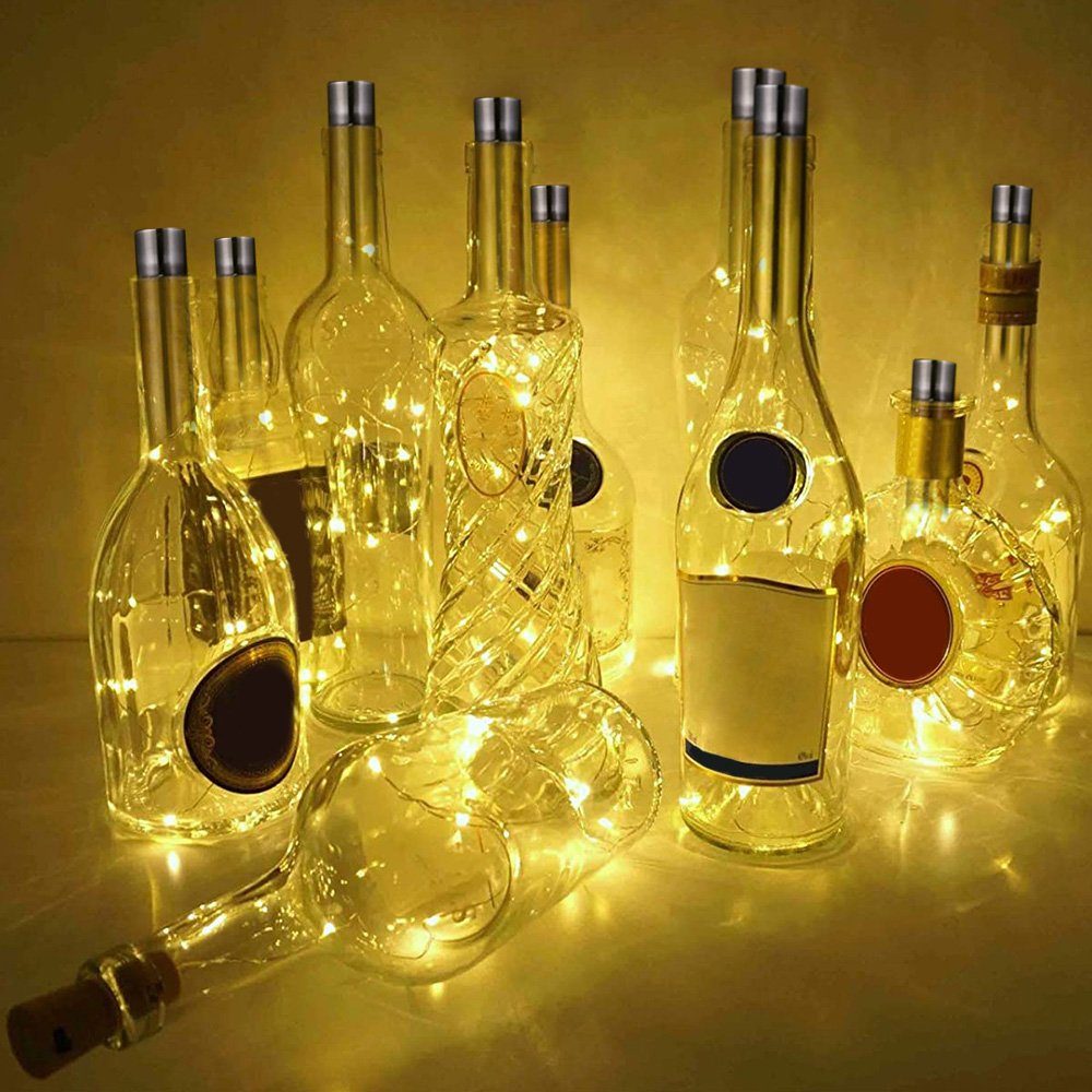 Sunicol LED-Lichterkette 15/20 LED Weinflasche Kork Flaschenlicht  Lichterkette für Deko,6 Stück, Wasserdicht