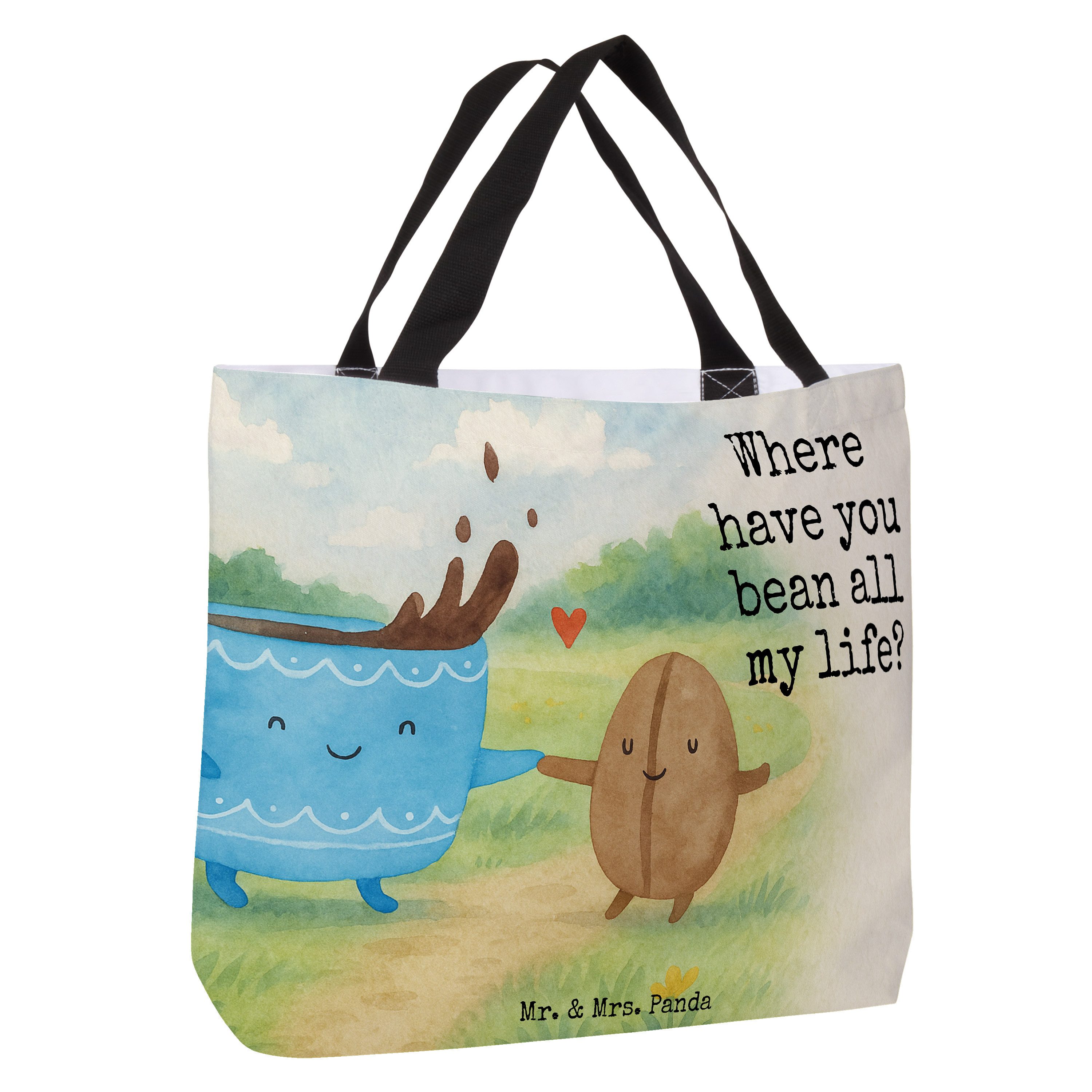 Mr. & Mrs. Panda Shopper Kaffee Bohne Design, Tote Bag, Weiß, Zufriedenheit, Schultasche, Glüc (Packung), Unitasche Pandatasche Tasche