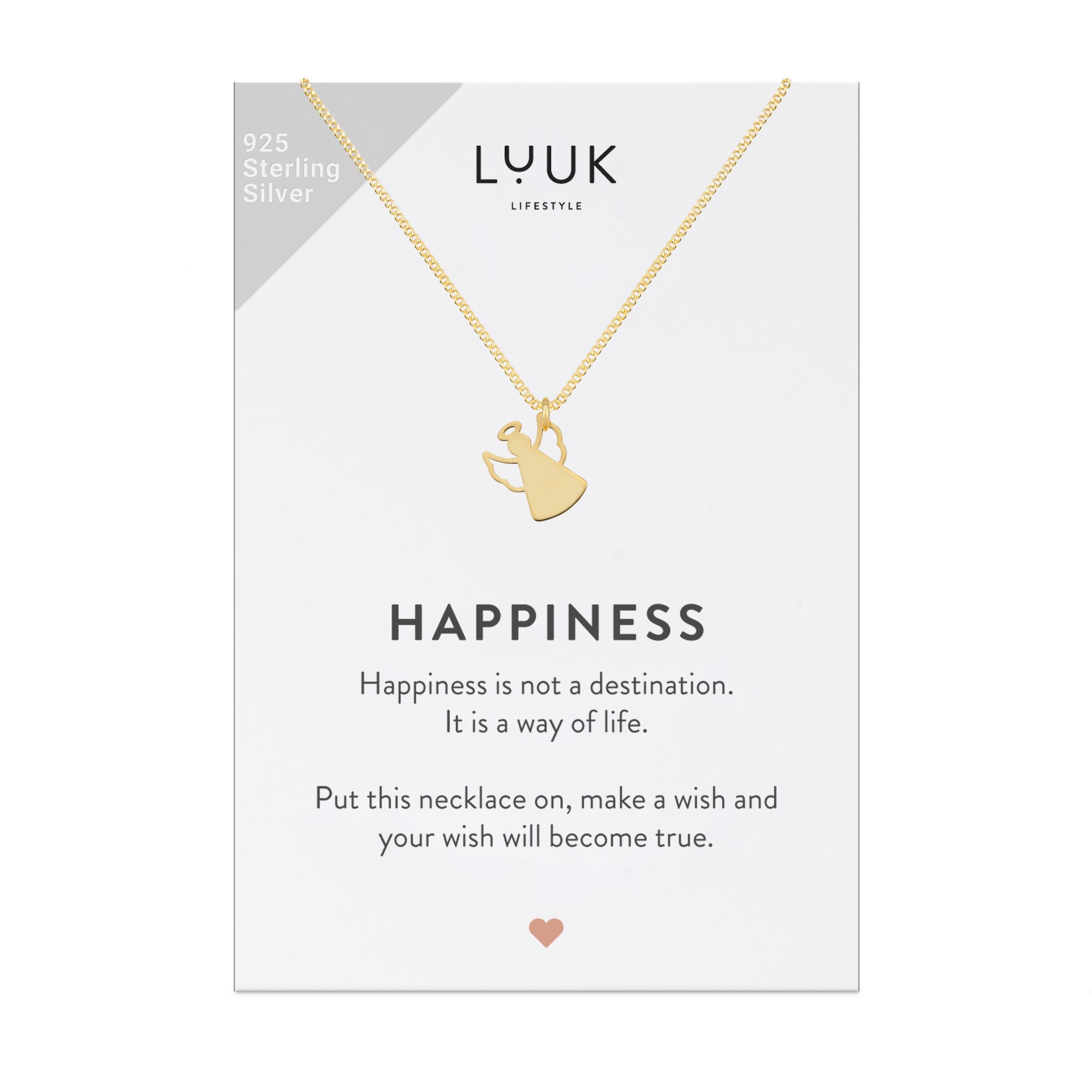 LUUK LIFESTYLE Silberkette Schutzengel, HAPPINESS Geschenkkarte, 925er Sterlingsilber Gold