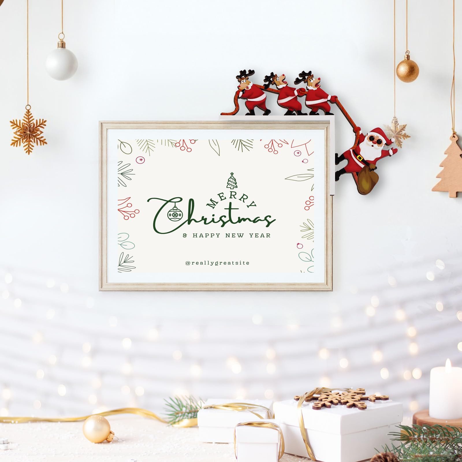 FOUORTUNATE-BEE Dekoobjekt Türrahmen Weihnachtsdeko aus Holz (mit Klebeband, kreative Weihnachtseck-Deko mit Elch, Weihnachtsmann und Geschenken, Türdeko für Wä – Bild 5 von 5