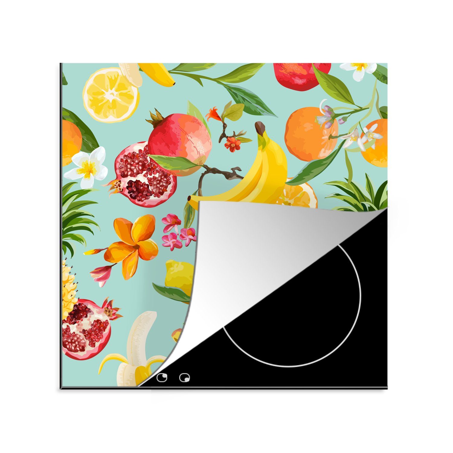 MuchoWow Herdblende-/Abdeckplatte Obst - Tropisch - Grün, Vinyl, (1 tlg), 78x78 cm, Ceranfeldabdeckung, Arbeitsplatte für küche