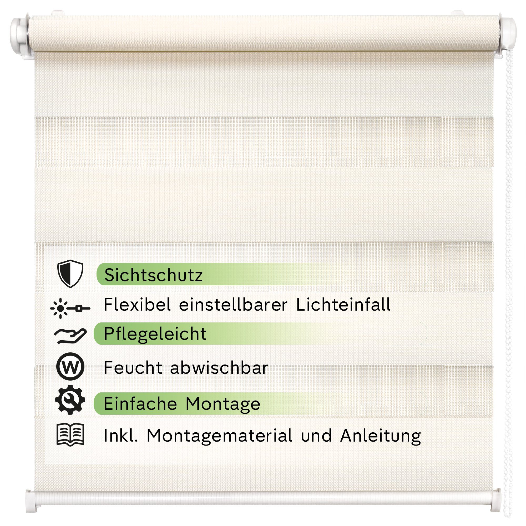 Doppelrollo Fensterrollo Duo-Rollo Klemmfix, Rikmani, Klemm- oder Schraubmontage, Moderne Optik, Klemm- oder Schraubmontage, Sicht- und Sonnenschutz – Bild 3 von 5