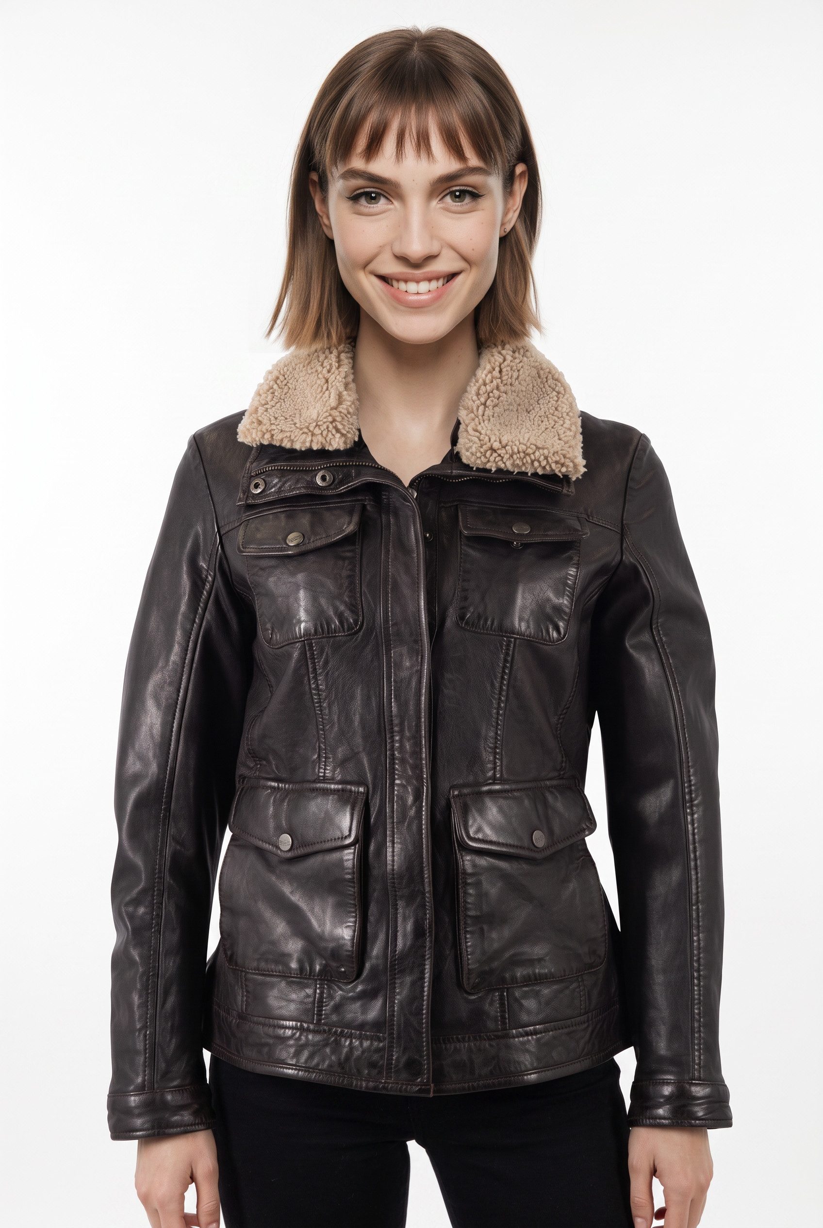 Mauritius Lederjacke MWBriselle mit Teddyfell-Kragen