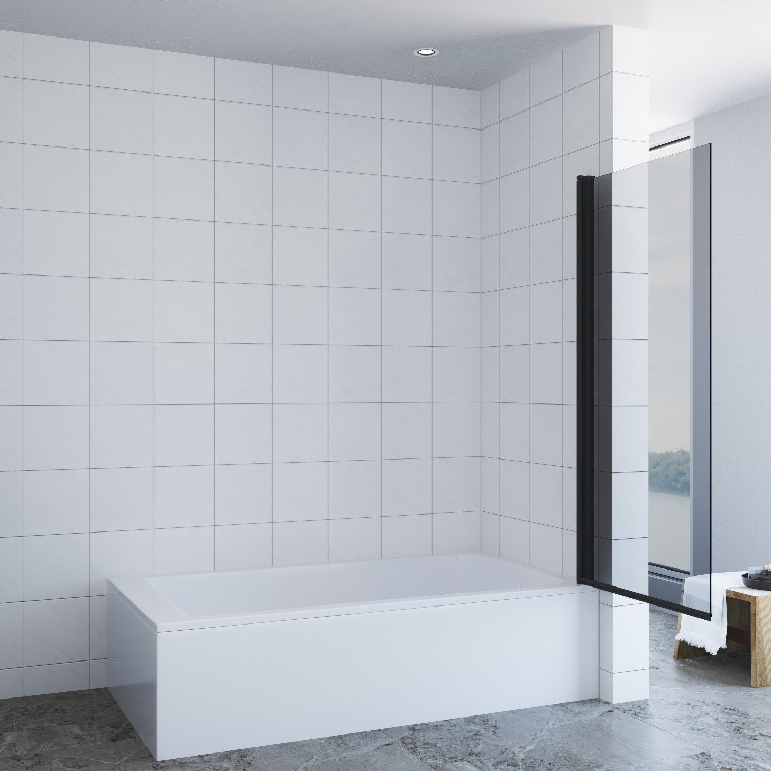 AQUABATOS Badewannenaufsatz Eck Glas Duschwand für Badewanne 1 tlg 2 tlg 3 tlg, ohne Bohren oder Bohrinstallation