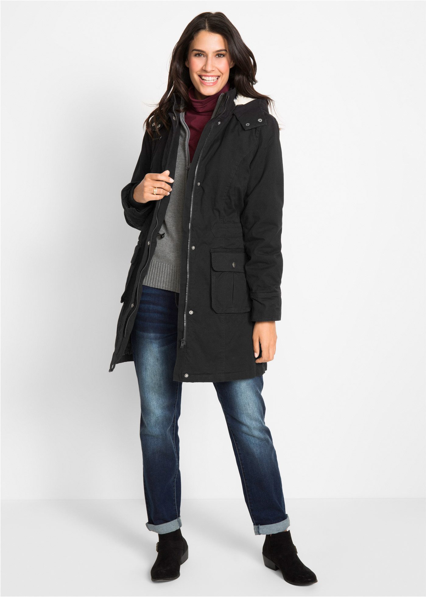 bonprix Parka mit Kapuze und Fellimitat, aus Baumwolle, mit taillierter Passform – Bild 5 von 5
