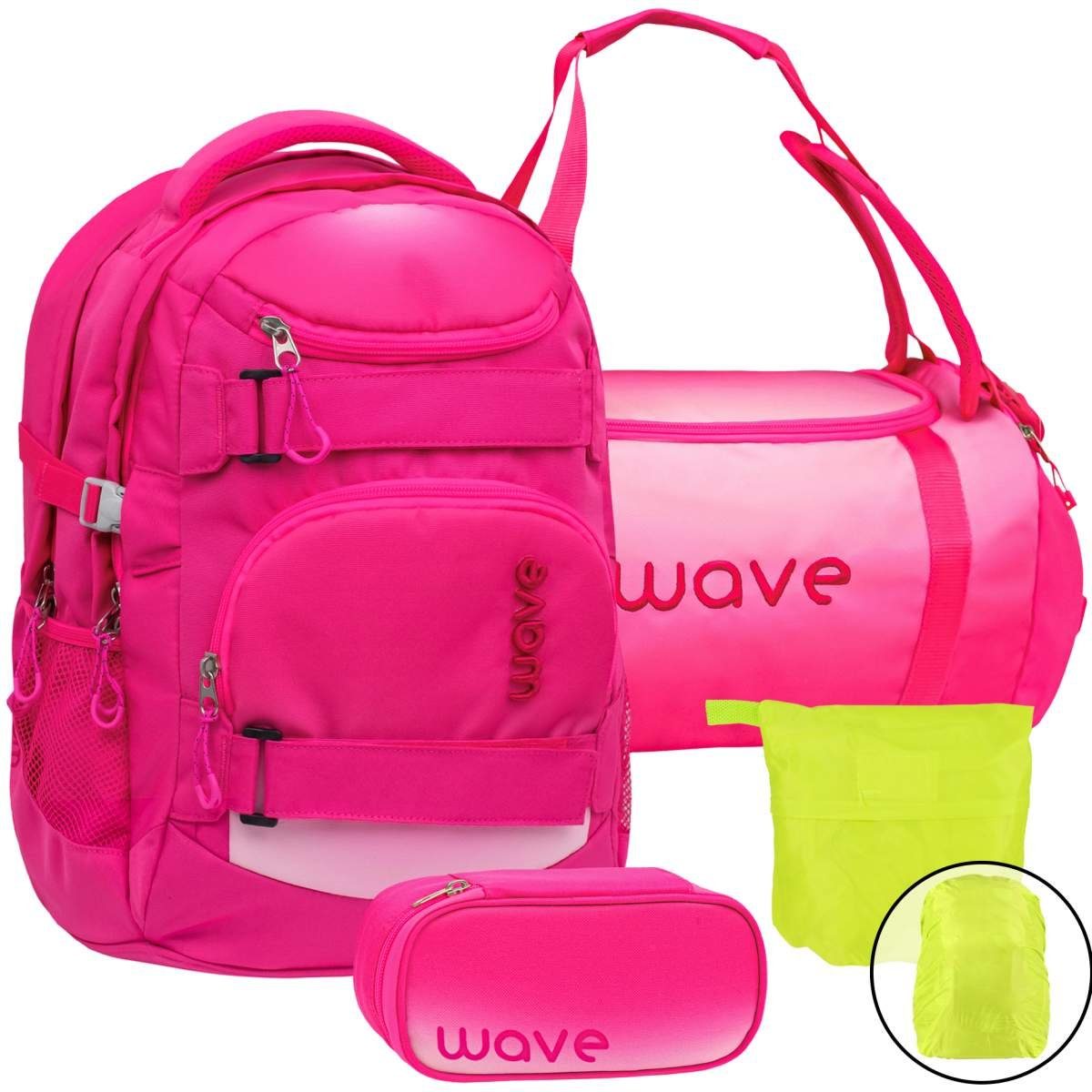 Wave Schulrucksack Infinity, Schultasche, ab 5. Klasse, weiterführende Schule, Set mit Regenhülle Ombre Light Pink