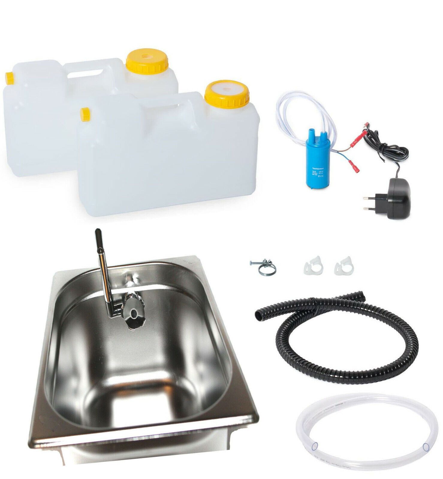 ad-ideen Waschbecken 230V Camping Miniküche Boot Imbiss Garten 325x265x150mm Novo Chrom