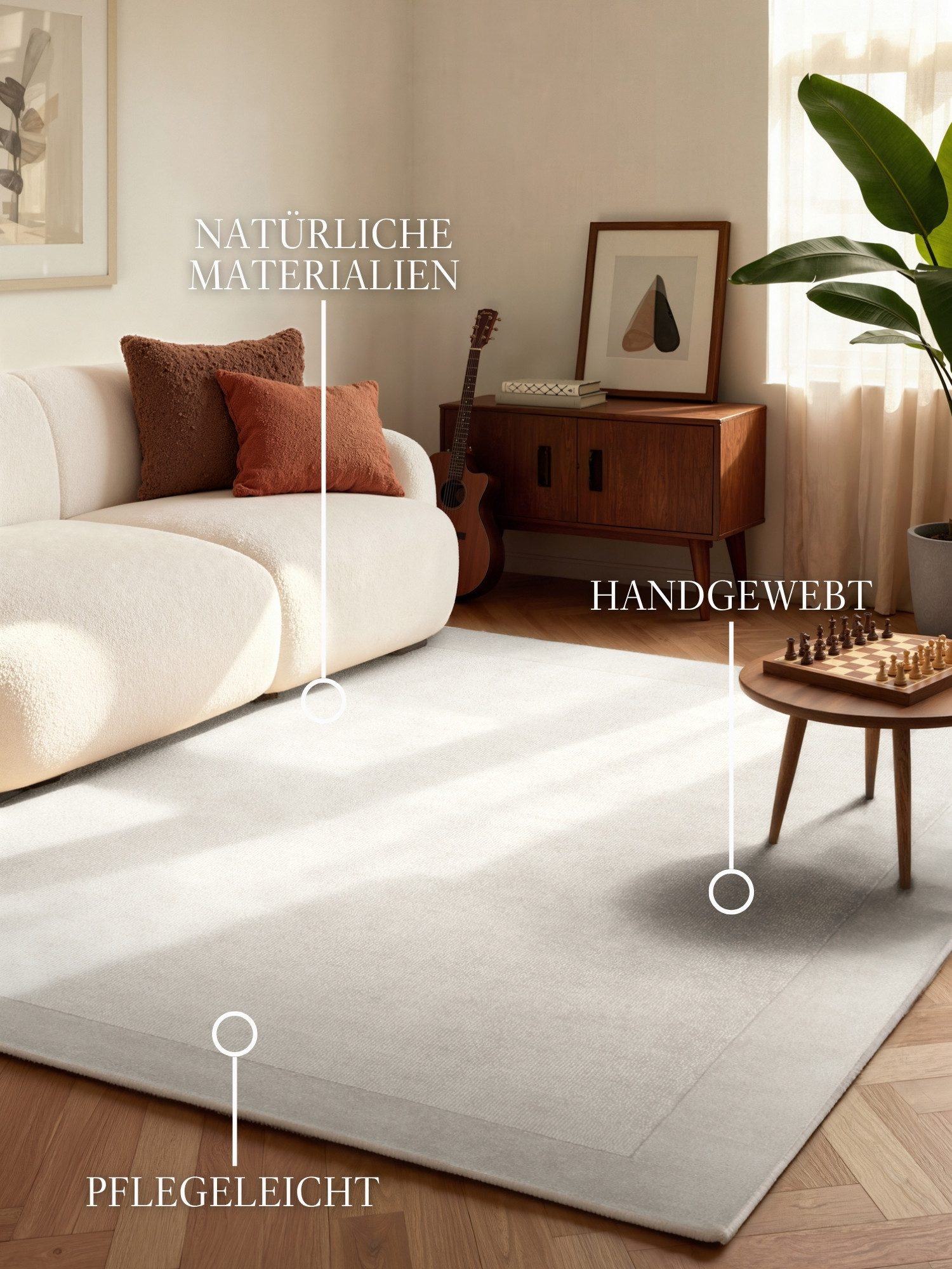 Villeroy & Boch Teppich Wollteppich Kivi, rechteckig, Höhe: 17 mm, Handgewebt, Wolle, Bordüre, Einfarbig, Läufer, Wohnzimmer, Modern – Bild 2 von 5