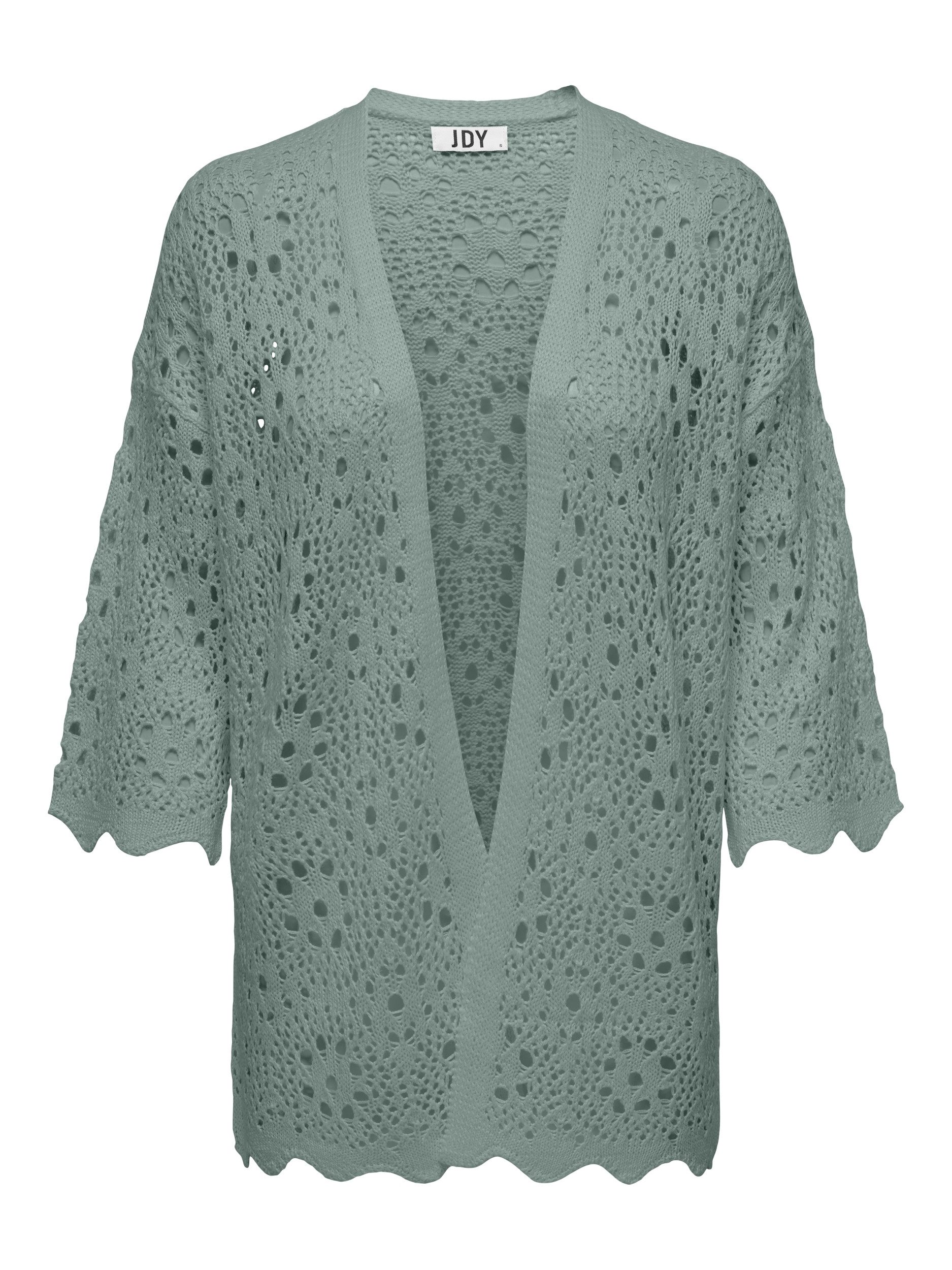 pieces Strickjacke JDY – Häkeljacke Damen 3/4 Arm – Offene Strickjacke mit V Häckeldetails