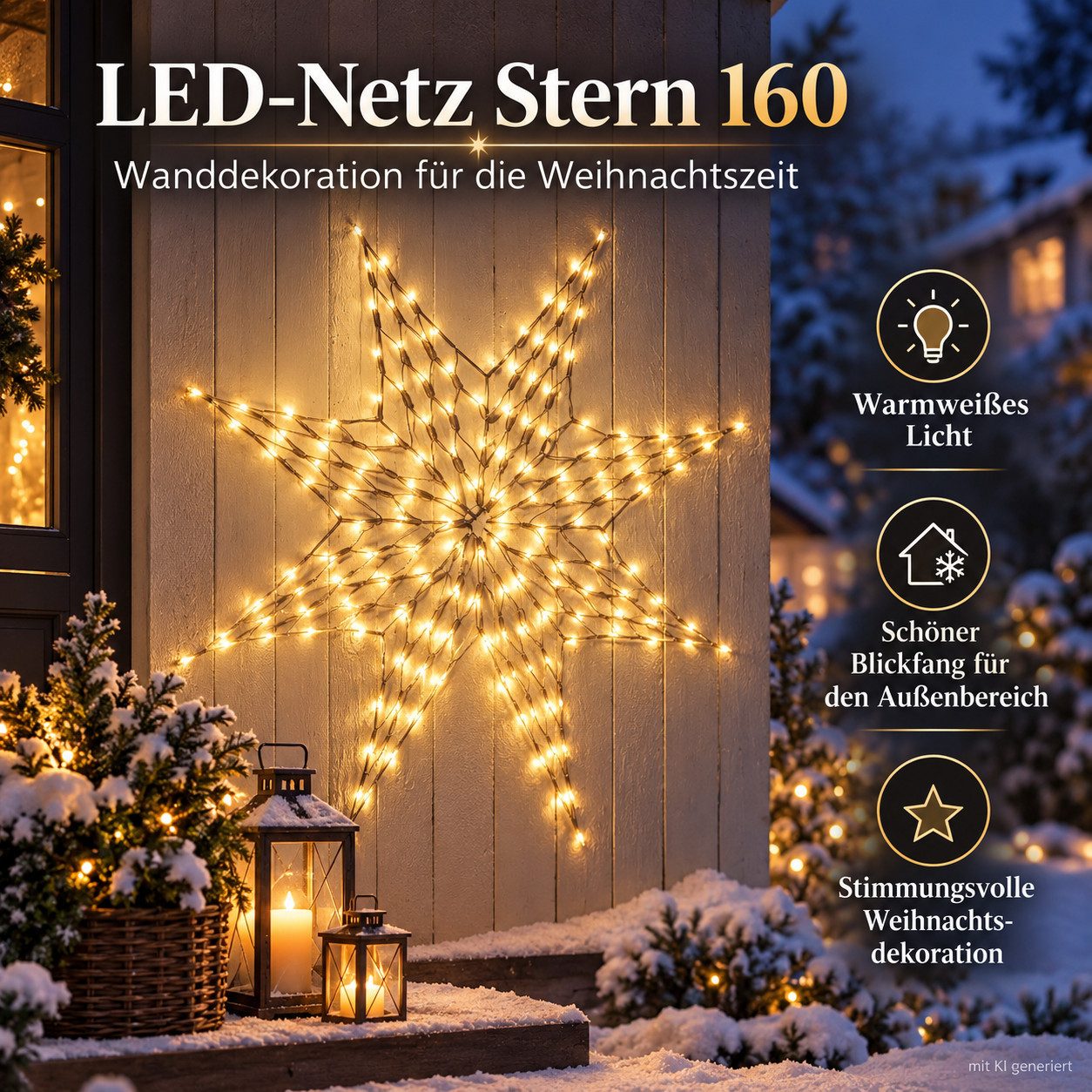 Weltbild LED Stern LED-Netz Stern 160 Christmas Decoration Weihnachten Weihnachtsdeko, Lichtdeko Stern Dekostern Wanddekoration Fensterdeko Adventsdeko – Bild 5 von 5