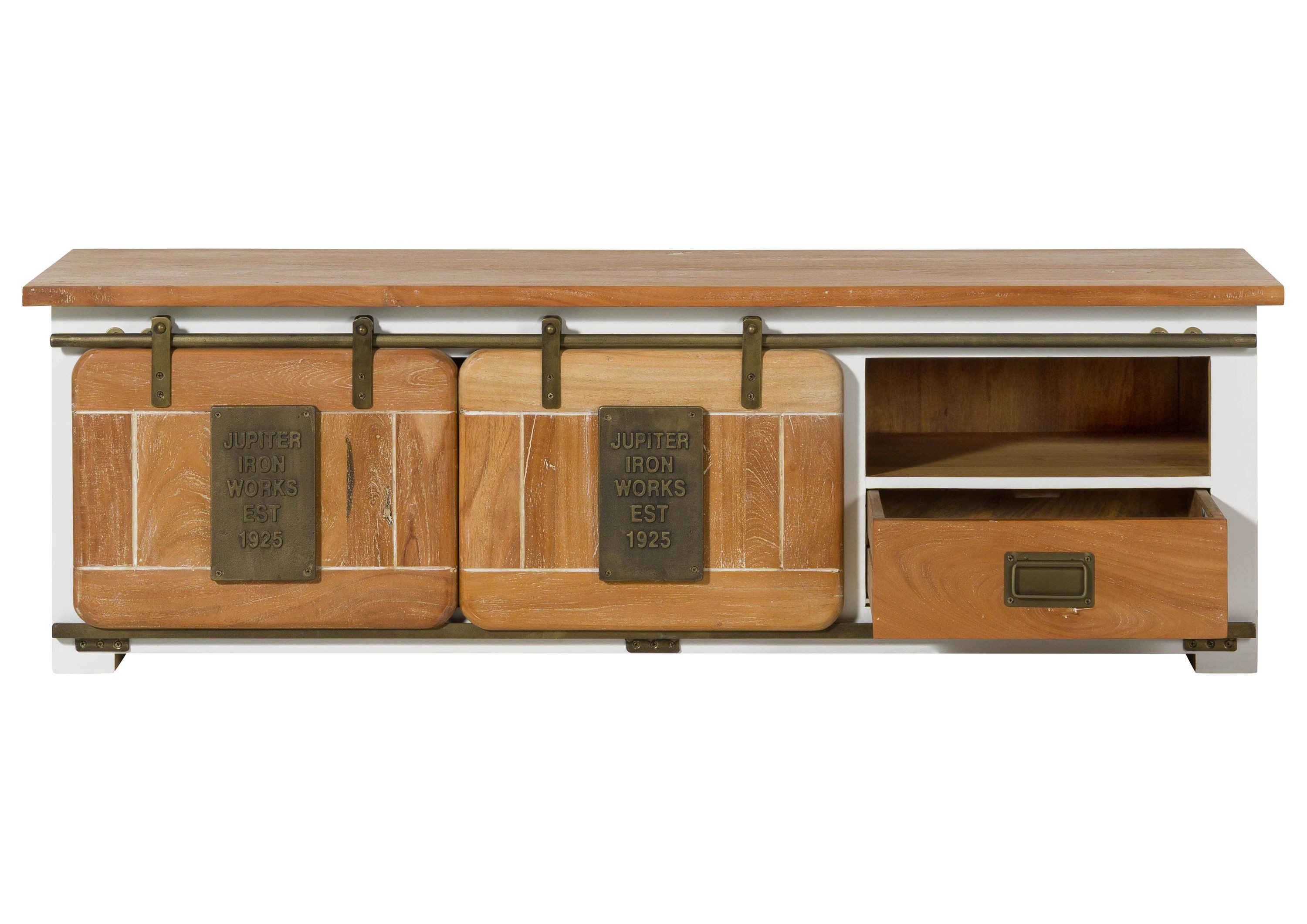 Massivmoebel24 TV-Board RAILWAY (Massivholz), Mango 160x45x50 weiß lackiert RAILWAY #501