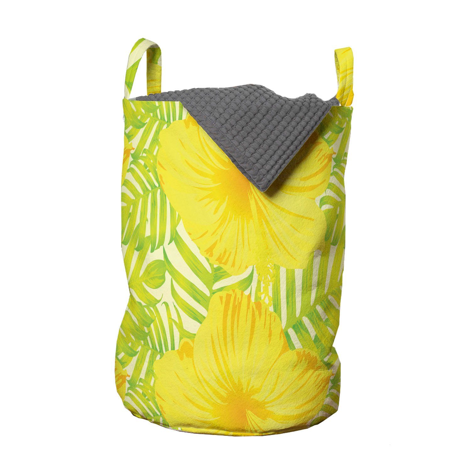 Abakuhaus Wäschesäckchen Wäschekorb mit Griffen Kordelzugverschluss für Exotische Waschsalons, Dschungel-Laub Sommertöne