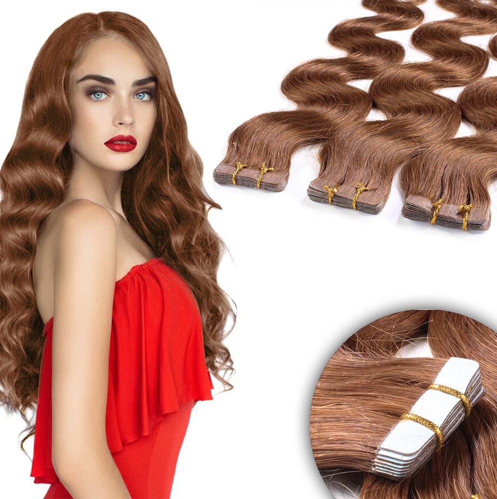 hair2heart Echthaar-Extension Tape Extensions gewellt #8/03 Hellblond Natur-Gold 40cm