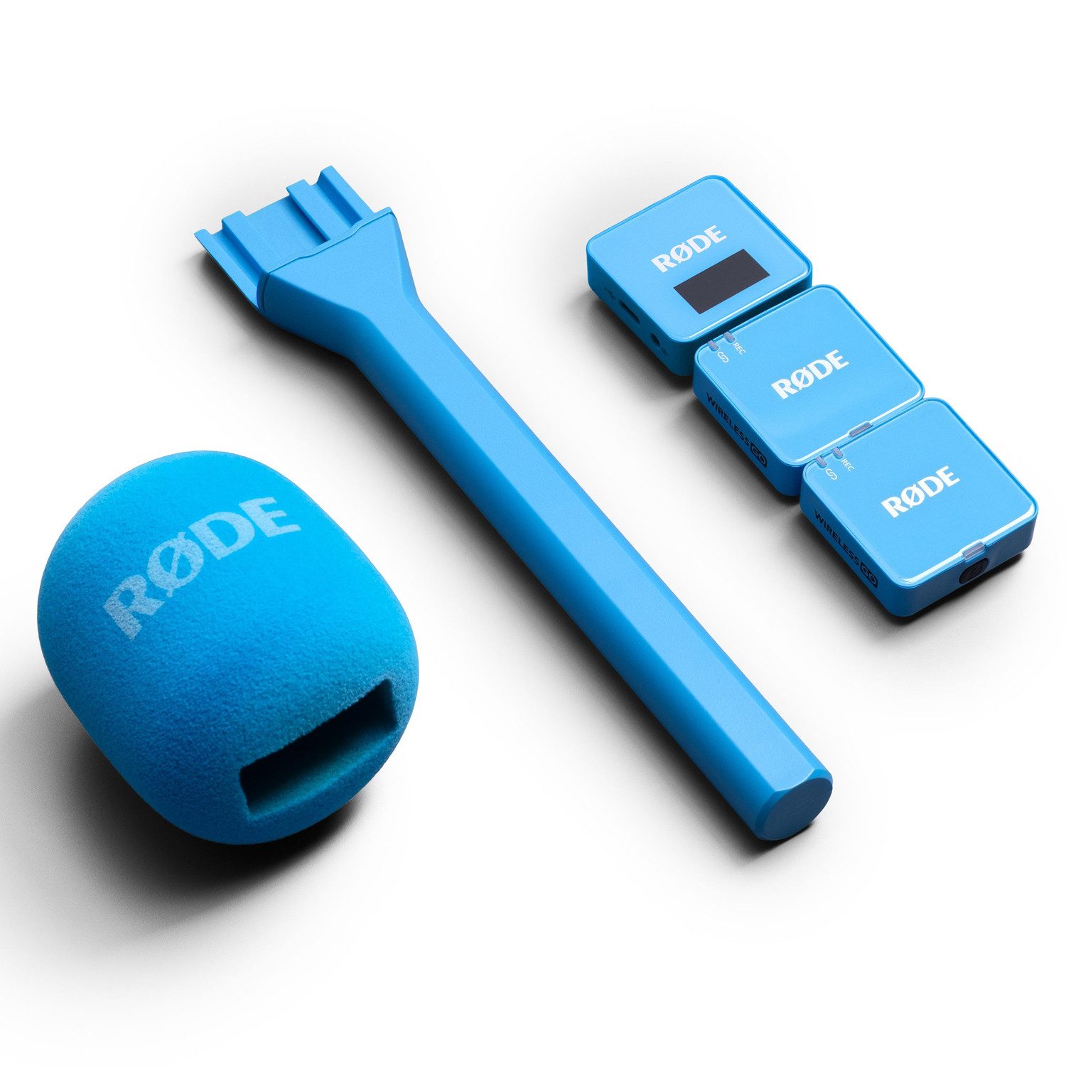 RØDE Rode Mikrofon-Funksystem Wireless GO Gen 3 Interview Set Blau. Digitales Aufnahmegerät (Vorteils-Set mit Interview Go und Fell-Windschutz)
