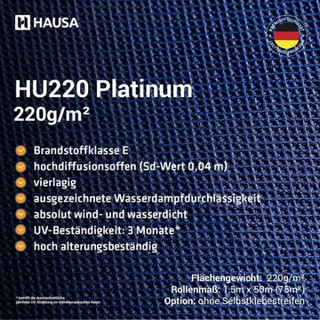 Hausa Dachbahn Unterspannbahn Platinum HU220, Ohne Selbstklebestreifen, 75 m² pro Paket, (220g/m², 1-St., 1,5m x 50m), flexible dreilagige hochdiffusionsoffene Unterdeckbahn