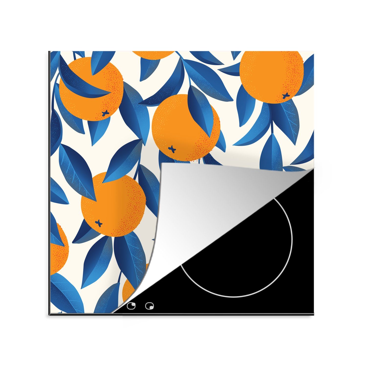cm, 78x78 Orange - für - tlg), Design, küche (1 Ceranfeldabdeckung, Arbeitsplatte Blau Vinyl, Herdblende-/Abdeckplatte MuchoWow
