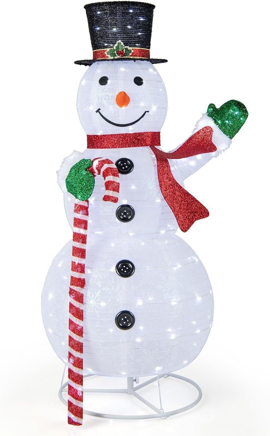 KOMFOTTEU Schneemann Weihnachtsdekoration, mit weißen Lichtern & U-förmiger Bodenspikes