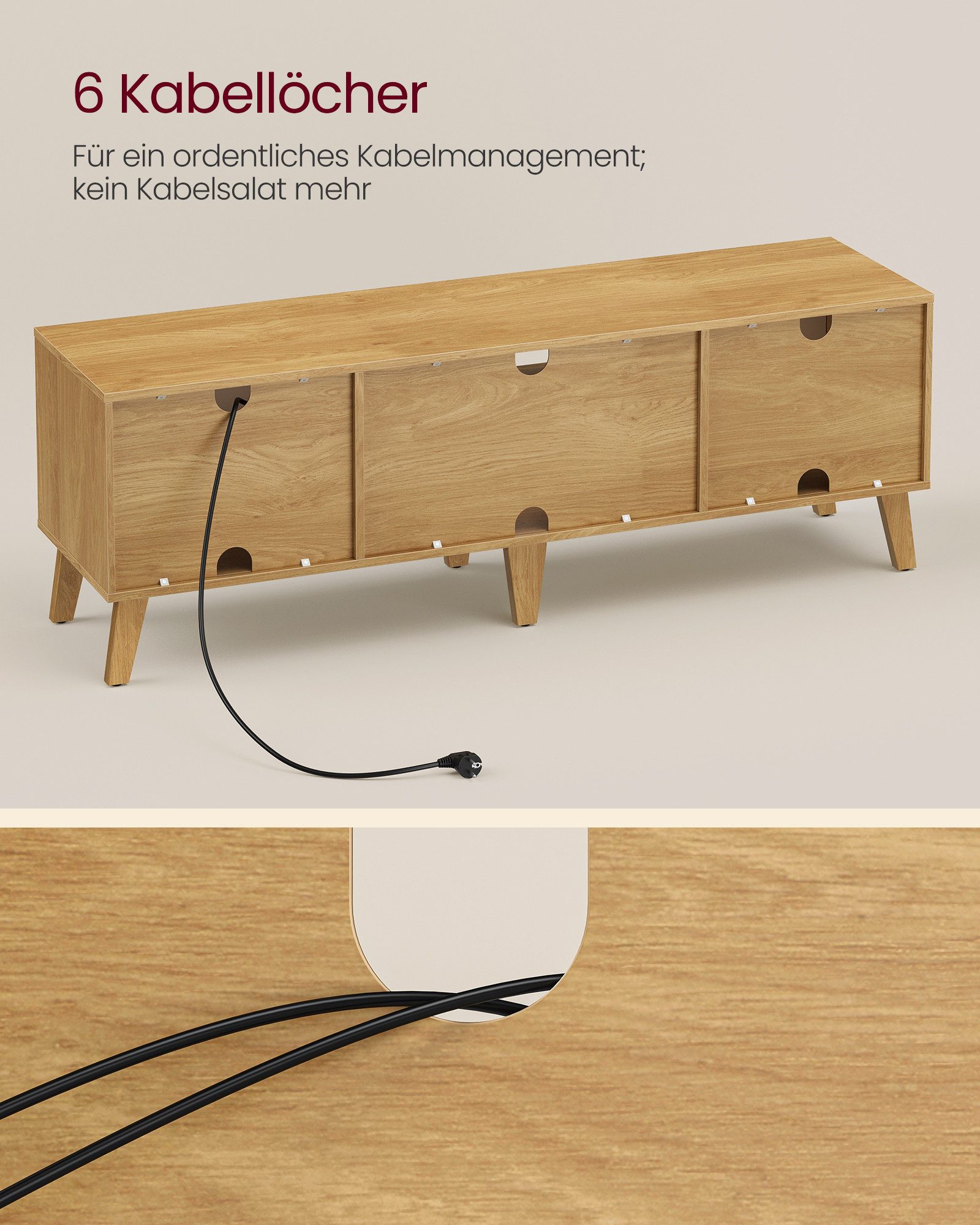 VASAGLE Lowboard TV-Schrank mit verstellbarer Ablage, 147cm lang, für Fernseher bis zu 65 Zoll, Wohnzimmer, Modern – Bild 5 von 5
