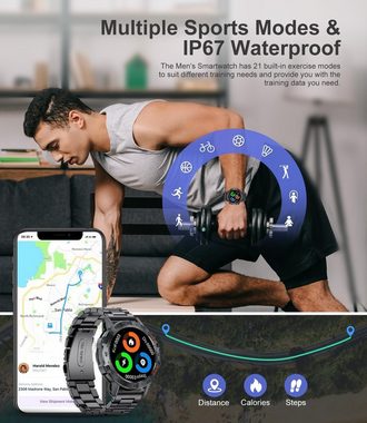 SUNKTA Fur Herren mit Sprachassistent Blutdruckmessung Herzfrequenz Smartwatch (1.39 Zoll, Android / iOS), mit Telefonfunktion 400Amh Touchscreen Fitness Tracker Schrittzähler
