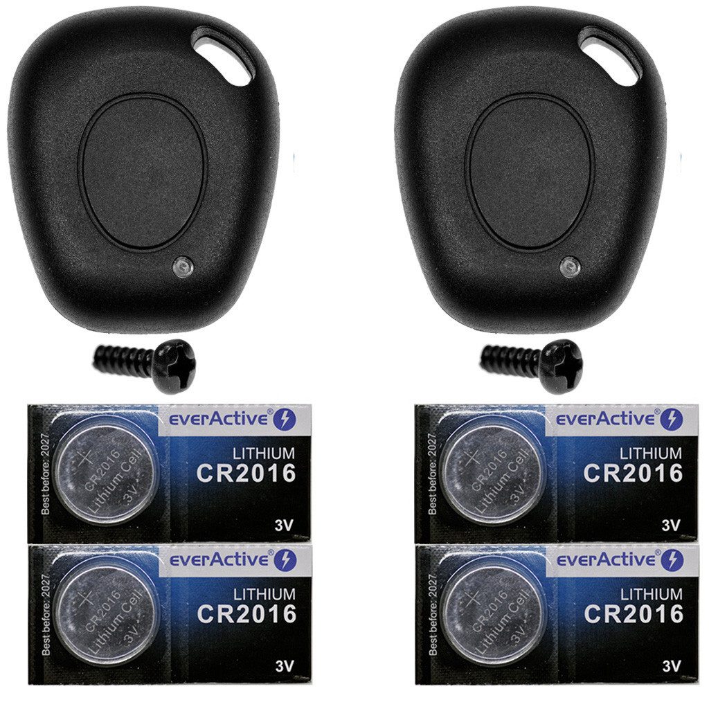 mt-key 2x Auto Schlüssel Reparatur Ersatz Gehäuse Set + 4X passende CR2016 Knopfzelle, CR2016 (3 V), für Renault Megane Laguna Twingo Espace Funk Fernbedienung